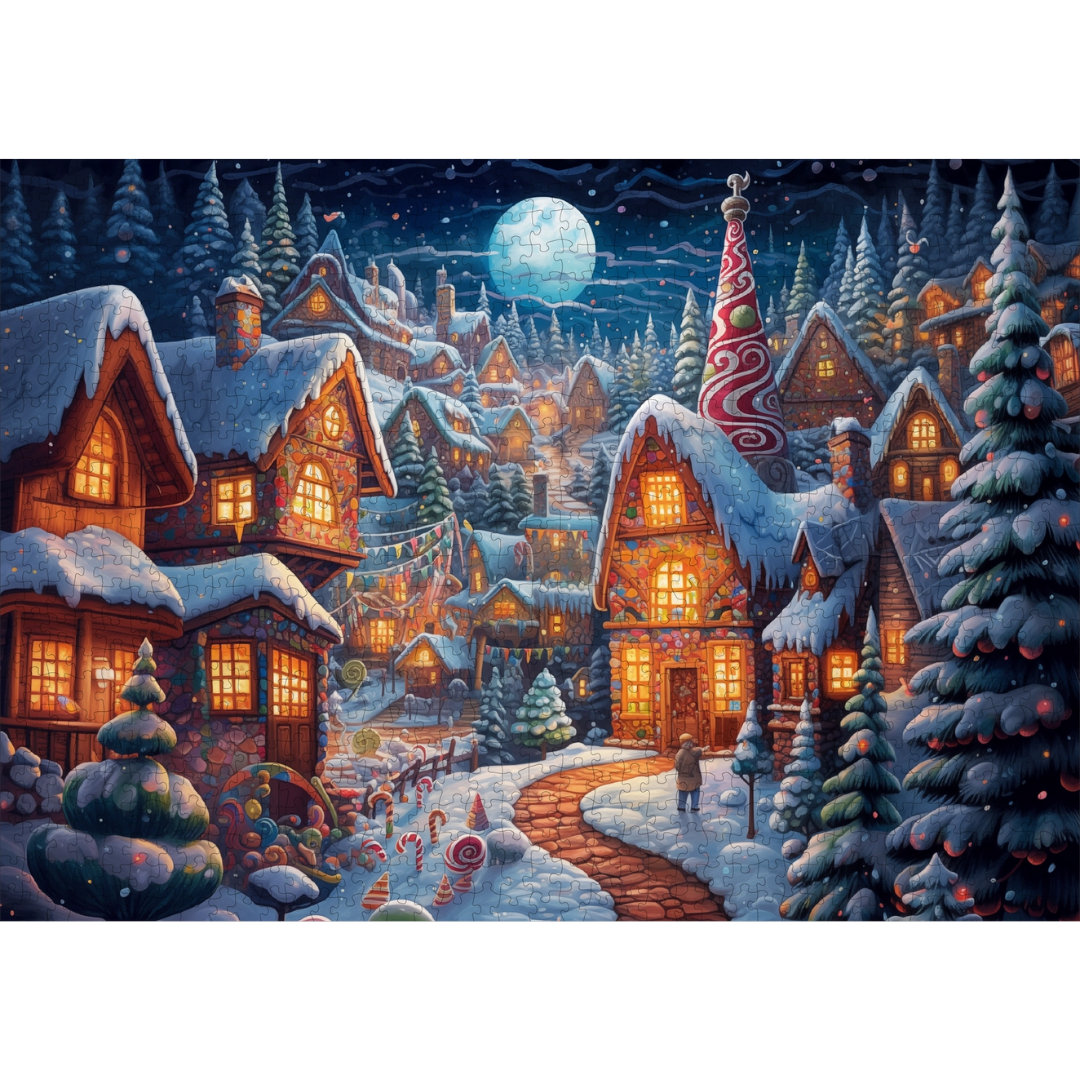 Gingerbread Grove 1000 Piece Jigsaw Puzzle - Festive Holiday Family Activity & Christmas Decor