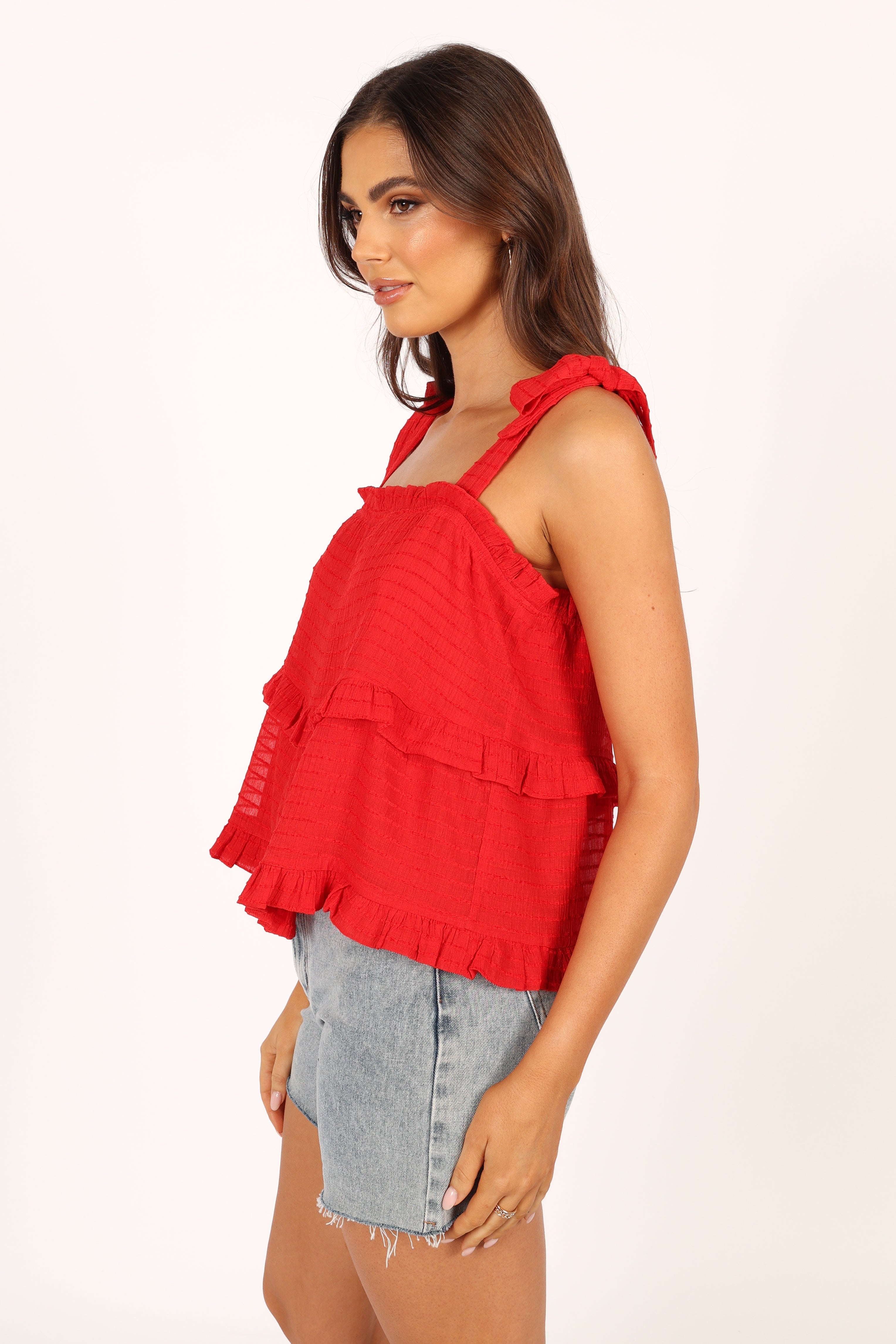 Avery Tiered Top Red - Women's Fashion Blouse for Casual Wear, Office & Date Night Outfits | Trendy & Comfortable