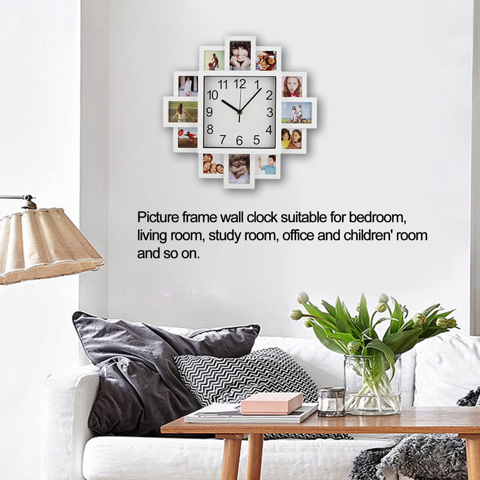 EBTOOLS 15.35 Inch White Photo Frame Wall Clock - DIY Customizable Multi Photo Clock for Home Decor | Perfect for Living Room, Bedroom & Office Wall Decor | Create Personalized Memories with Family Photos