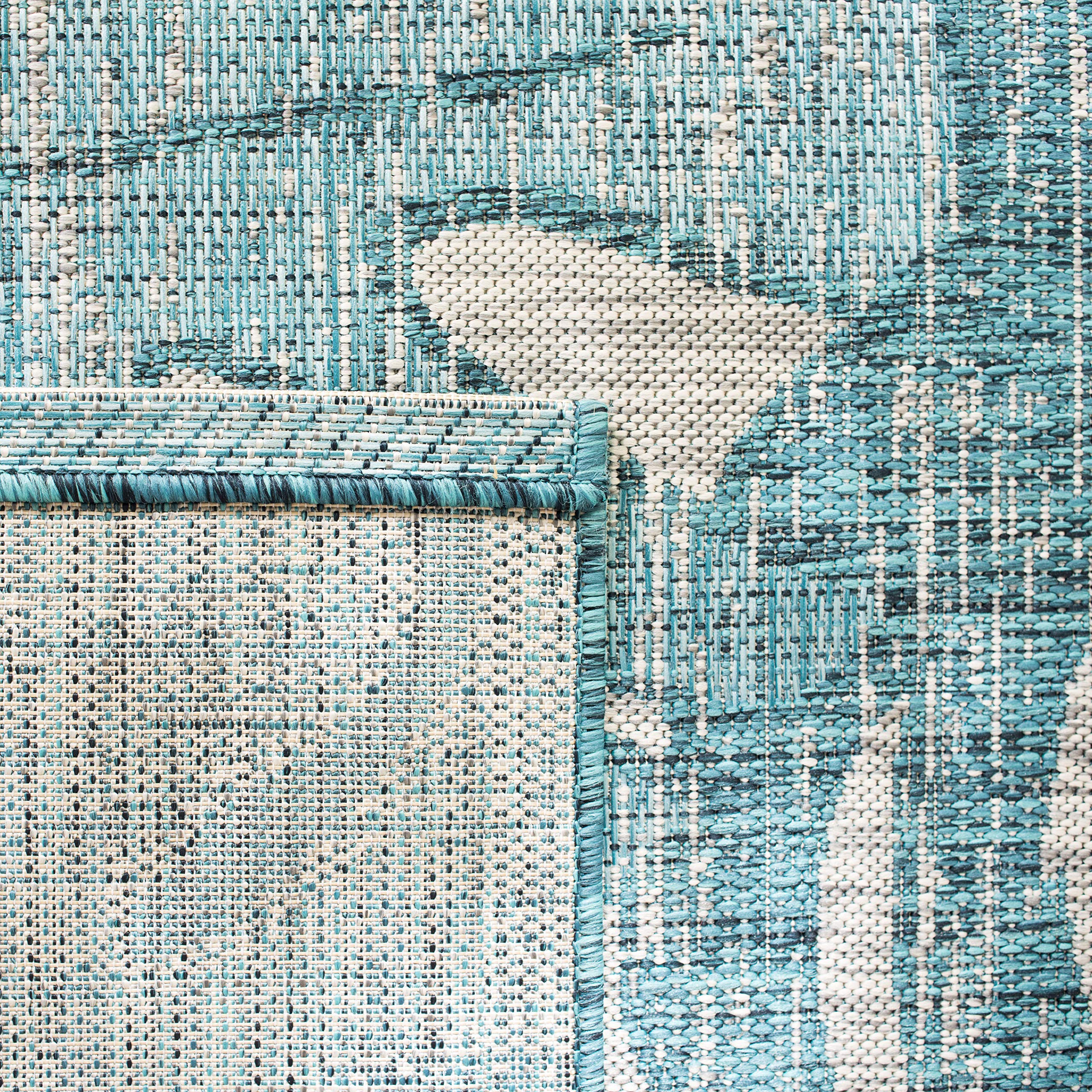 SAFAVIEH Courtyard Collection 8' x 11' Grey/Aqua Indoor Outdoor Waterproof Rug - Easy Clean, Stain Resistant Area Rug for Patio, Backyard, Mudroom, Deck & Poolside (CY8560)