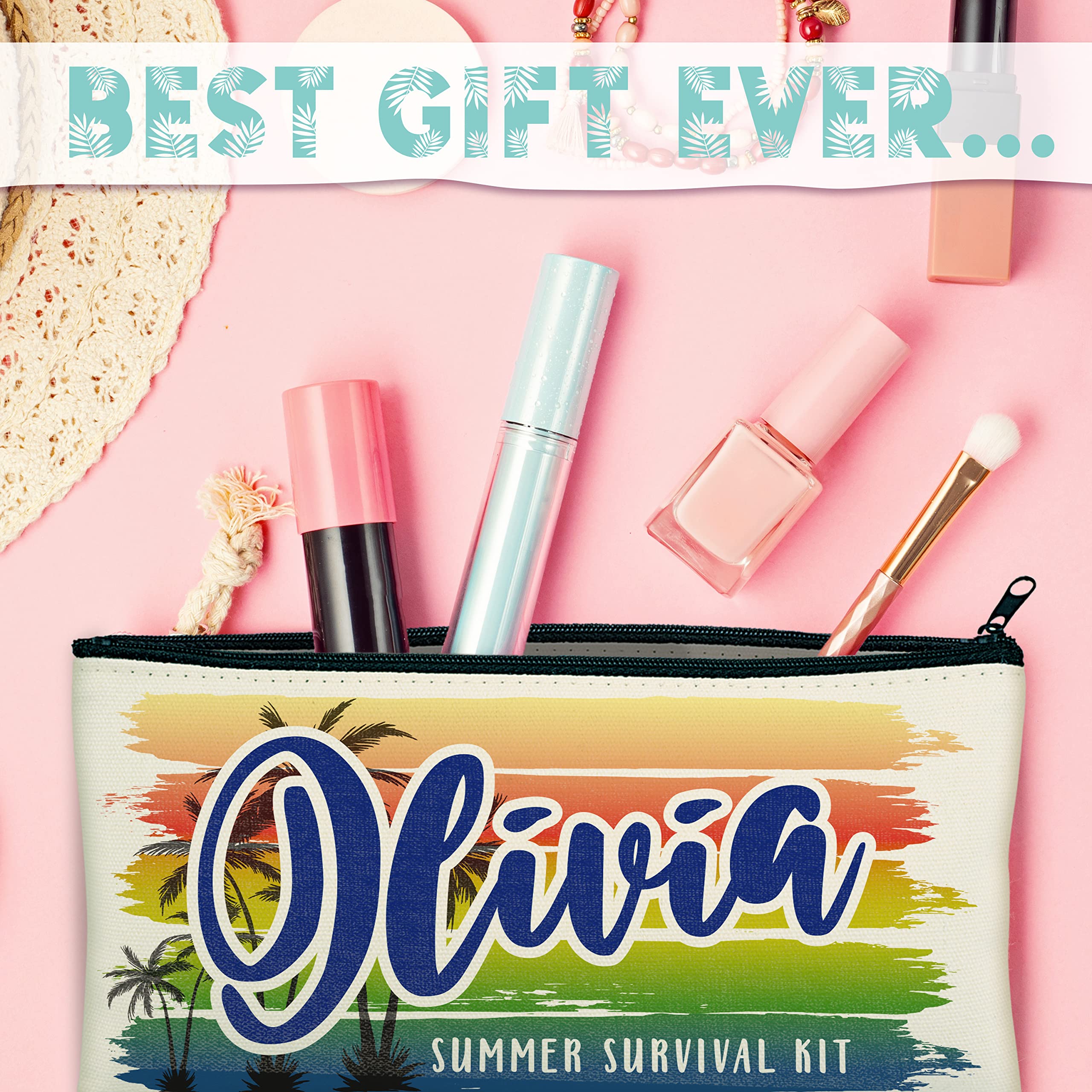 Custom Beach Canvas Makeup Bags for Women & Girls - 8 Unique Designs (Pineapple, Flamingo & More) - Personalized Cosmetic Pouch & Travel Organizer - Perfect Summer Gift, Vacation Essential & Daily Use Makeup Bag