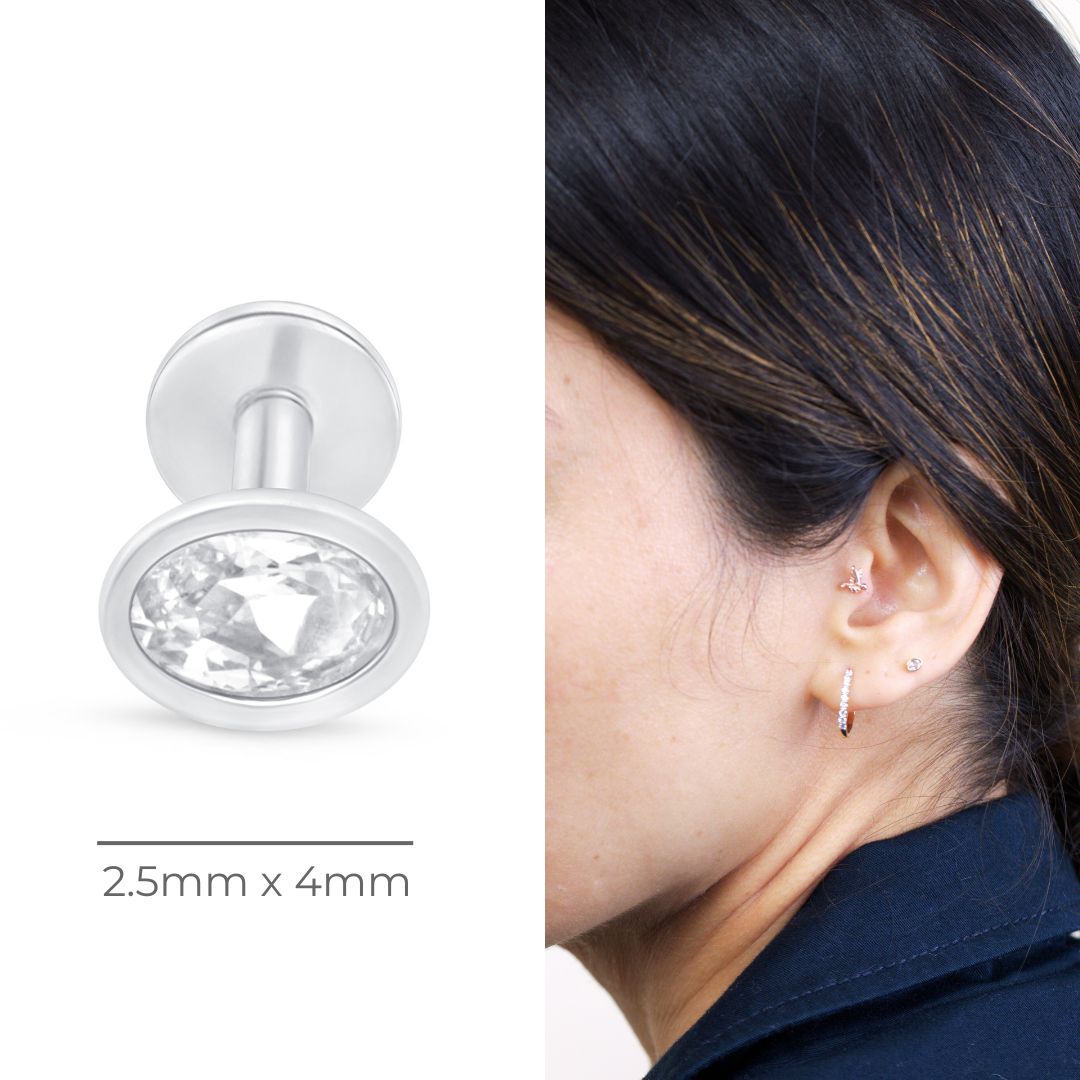 14k White Gold Oval Gemstone Bezel Set Flat Back Stud Earrings - Elegant Jewelry for Women, Perfect for Daily Wear, Parties & Gifts