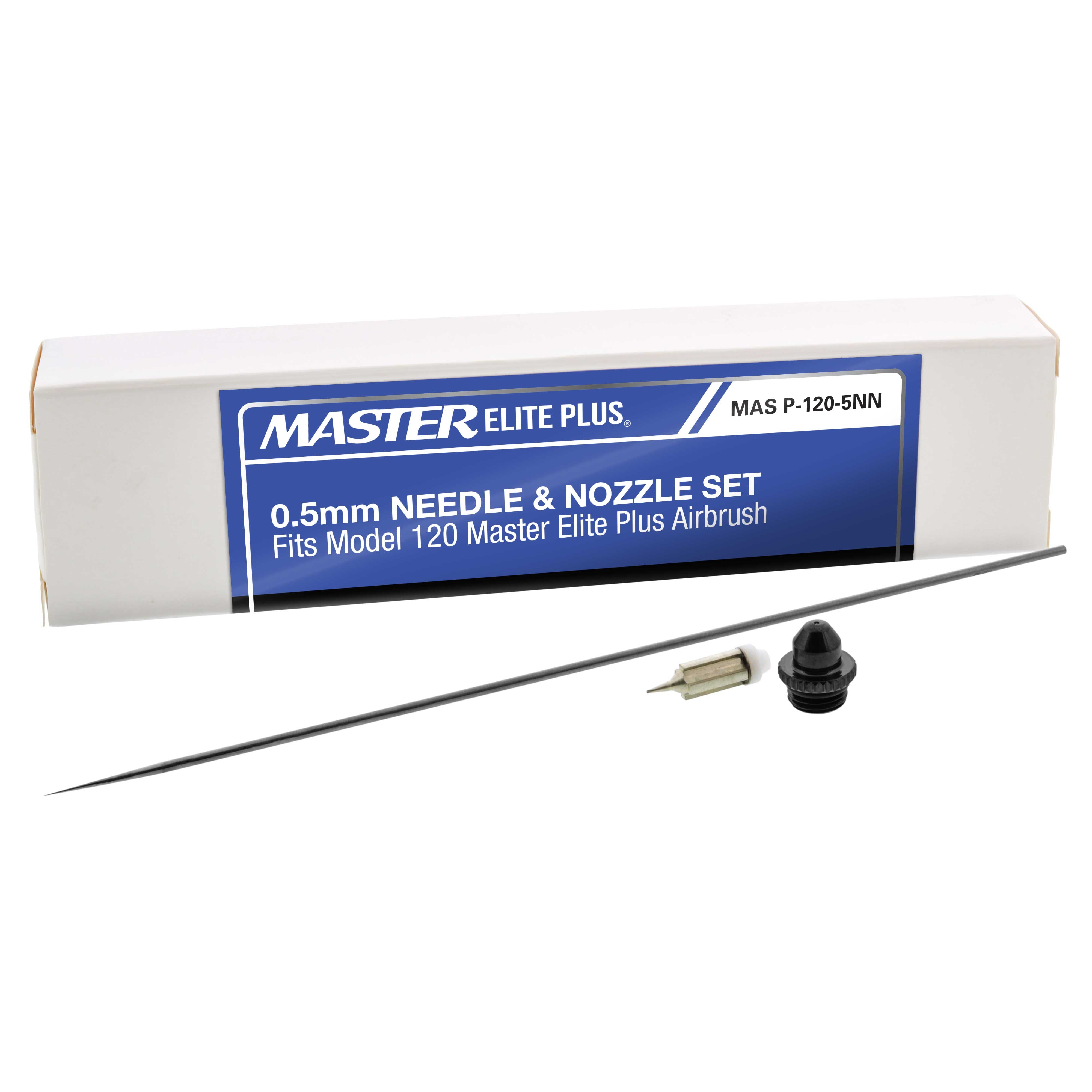 0.5mm Needle, Nozzle & Fluid Tip Cap Set - Compatible with Model 120 Master Elite Plus Airbrush Kit - Fine to Wide Spray Control - Perfect for Miniature Painting, Tattoo Art & Automotive Detailing
