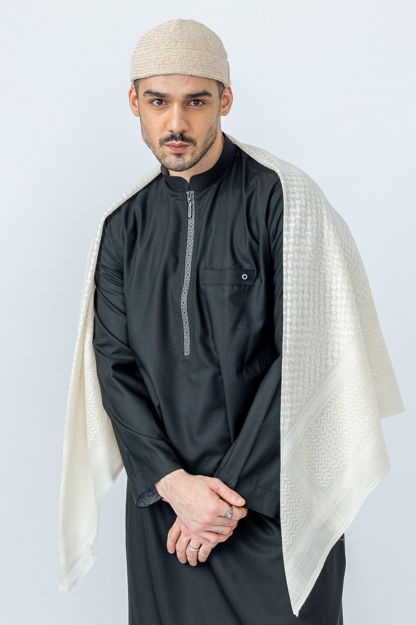 Authentic Arab Cream Shemagh Scarf - Soft Cotton Keffiyeh for Men & Women - Perfect for Desert Travel, Outdoor Adventures & Cultural Events