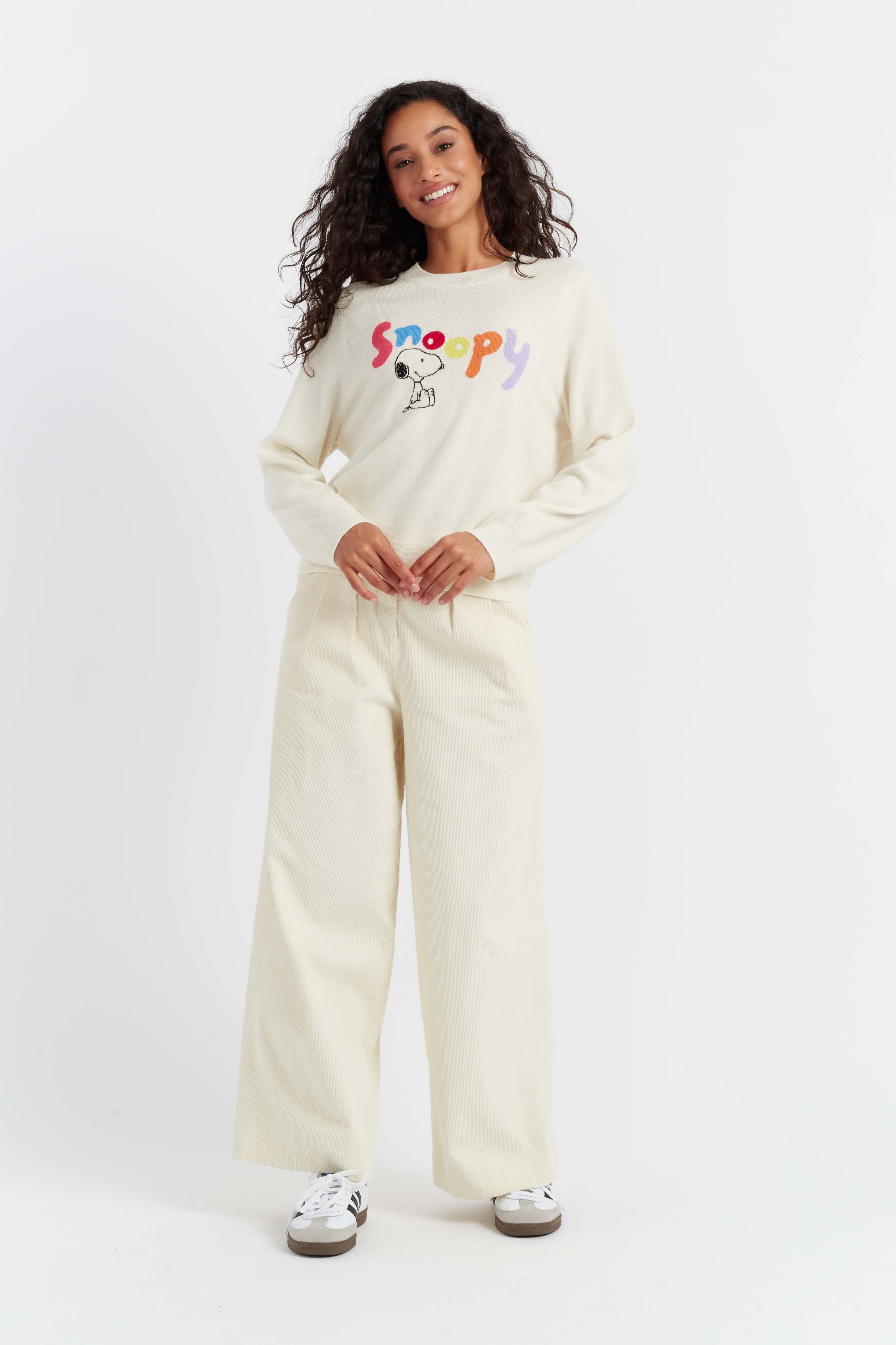 Soft Cream Wool Cashmere Snoopy Sweater for Women - Cozy Winter Pullover with Cute Cartoon Design | Perfect for Christmas Gifts, Casual Outfits & Holiday Parties