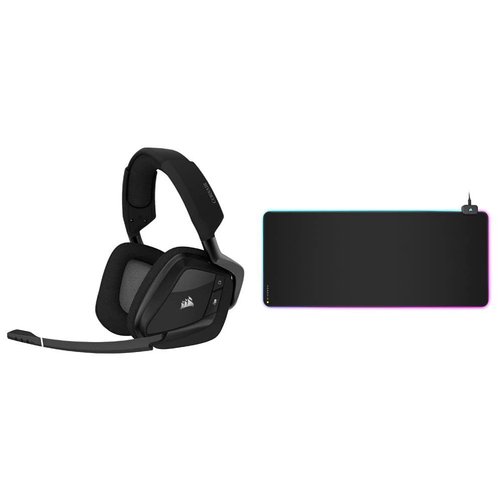 Corsair Void RGB Elite Wireless Gaming Headset with 7.1 Surround Sound - Discord Certified - Compatible with PC, PS5, PS4 - Carbon (CA-9011201-NA) & MM700 RGB Extended Cloth Gaming Mouse Pad - Perfect for Esports, Streaming, and Online Gaming