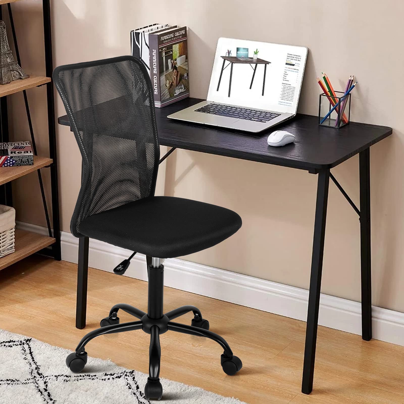 Ergonomic Office Chair with Lumbar Support - Breathable Mesh Back, Adjustable Height & Swivel - Modern Executive Mid Back Rolling Computer Task Chair for Men & Women, Black - Perfect for Home Office, Gaming & Workspaces
