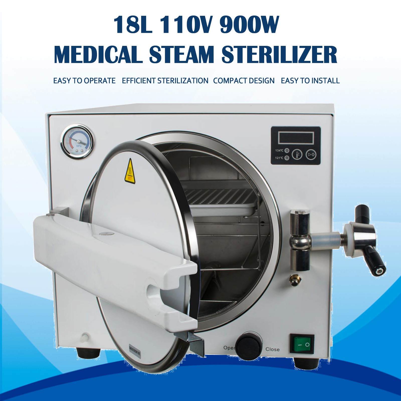 18L 900W Professional Lab Autoclave Sterilizer - Portable 304 Stainless Steel Medical Equipment with Digital Chip Control for Hospital, Clinic & Dental Use