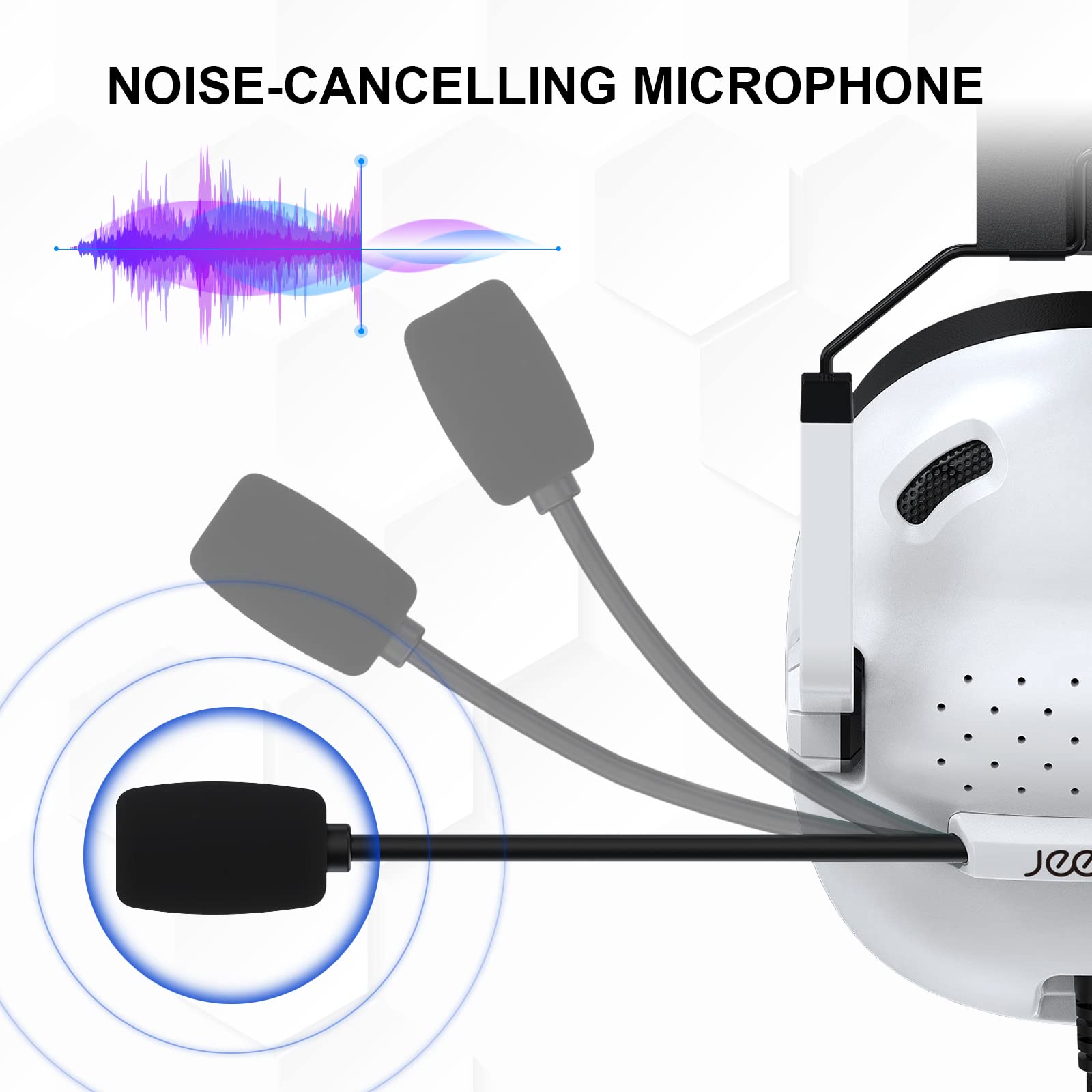 Jeecoo J50 Gaming Headset for PS4, PS5, Xbox One S/X - Stereo Sound Headphones with Noise-Canceling Mic - Foldable, Lightweight & Comfortable for PC, Laptop, Mobile - White - Perfect for Gaming, Streaming & Online Classes
