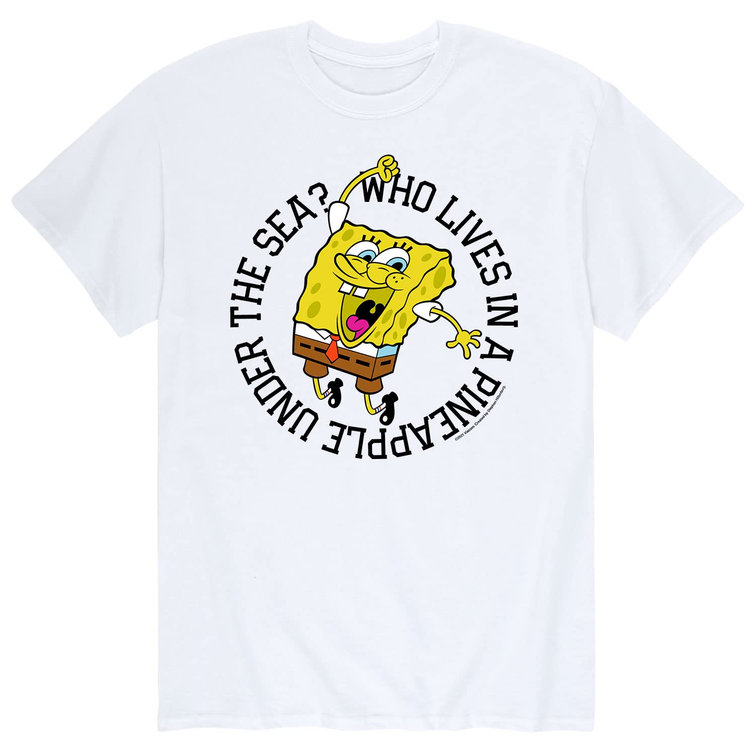 Spongebob Squarepants 'Who Lives in a Pineapple' Graphic T-Shirt for Men - Soft Cotton Short Sleeve Tee - Casual Wear, Gift for Fans, Cartoon Lovers