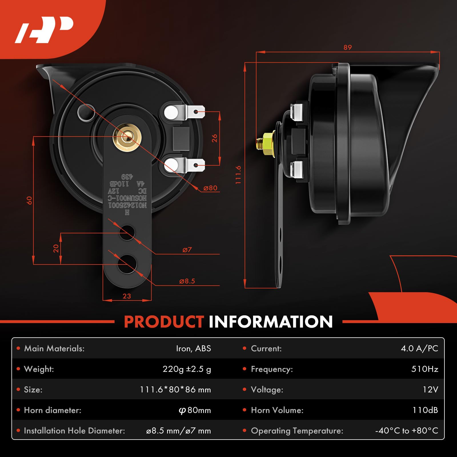 Premium Universal 12V 110dB Snail Horn - Loud Electric Car Horn for Passenger Cars, Trucks, Motorcycles & Off-Road Vehicles - Perfect for Safety Upgrades & Road Warning Signals