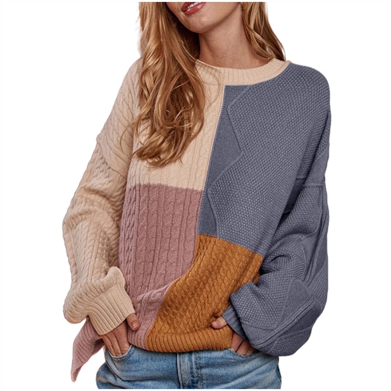 Women's Oversized Sweater - Crew Neck Knit Pullover for Casual Wear