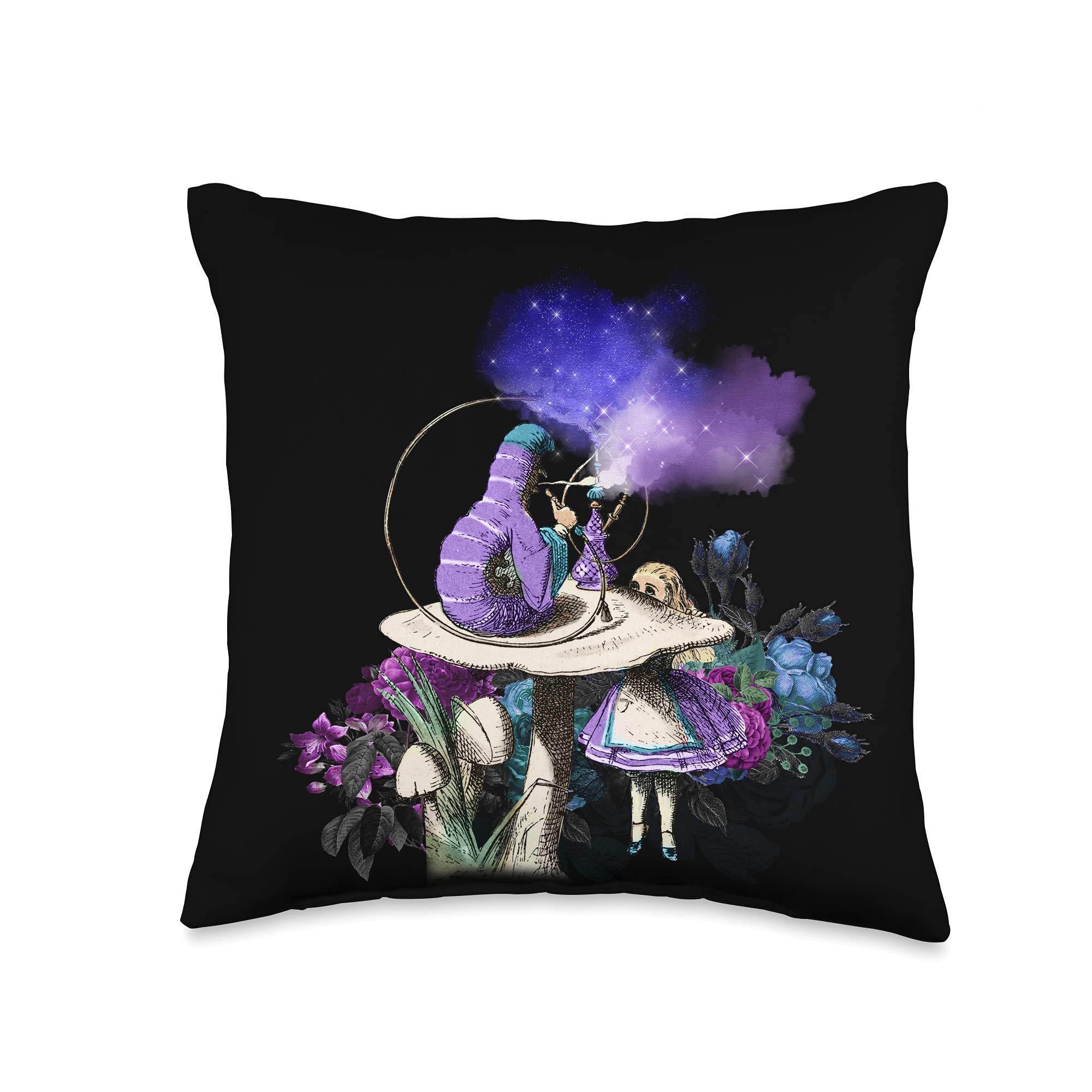 Smoking Caterpillar and Alice in Wonderland Throw Pillow - Whimsical Home Decor for Living Room, Bedroom, or Nursery
