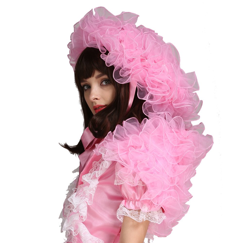 Elegant Women's Pink Organza Puffy Bonnet with Detachable Cape - Perfect for Cosplay, Costume Parties & Renaissance Fairs