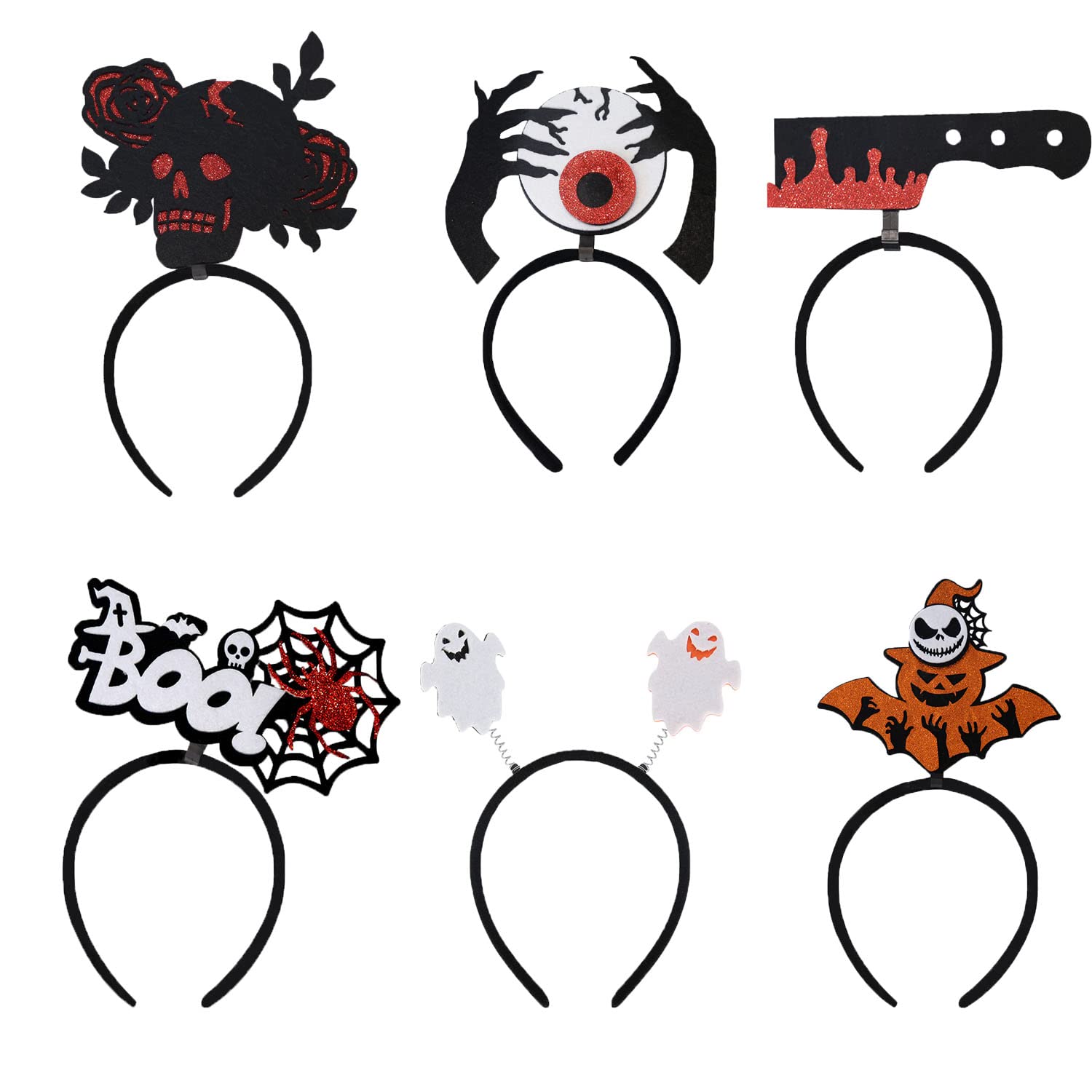 6Pcs Halloween Headbands - Spider, Pumpkin, Ghost Hair Hoops for Adults, Women, Kids, Girls & Boys - Halloween Party Supplies & Dress Up Accessories for Costume Parties, Trick or Treating & Photo Booths
