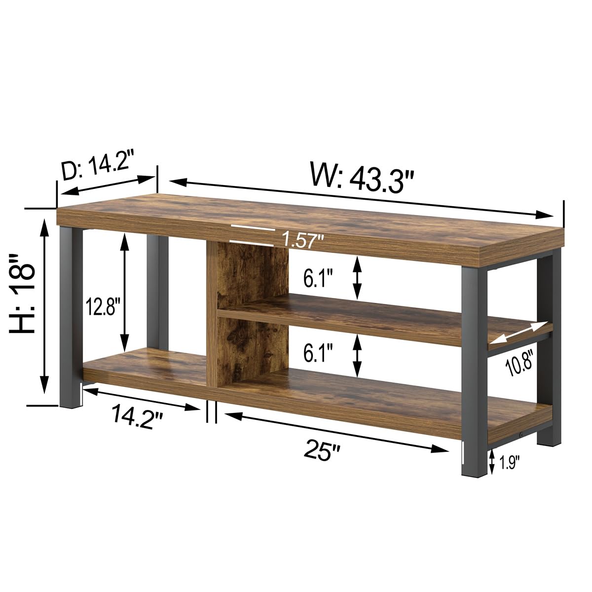 EXCEFUR 43.3 Inch Shoe Storage Bench - Rustic Brown Wooden Entryway Bench with Industrial Design for Hallway, Living Room & Bedroom | Perfect for Organizing Shoes, Coats & Home Decor