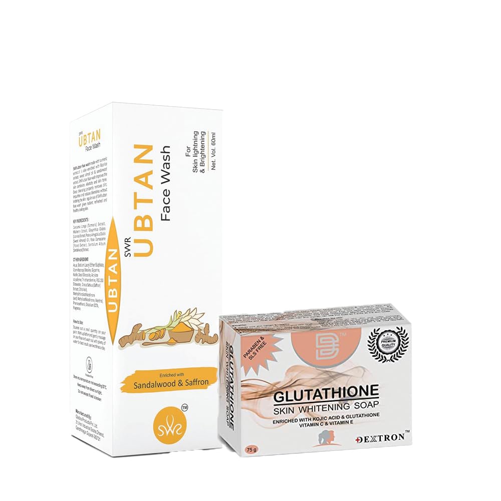 Ubtan Face Wash & Soap with Glutathione for Skin Lightening & Brightening - Natural Whitening Cleanser for Women & Men - Perfect for Daily Skincare Routine & Glowing Complexion