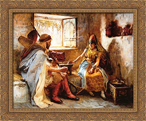 Frederick Arthur Bridgman Gold Ornate Wood Framed Canvas Art - 24x20 Inches Vintage Wall Decor for Living Room, Bedroom & Office | The Game of Chance Painting