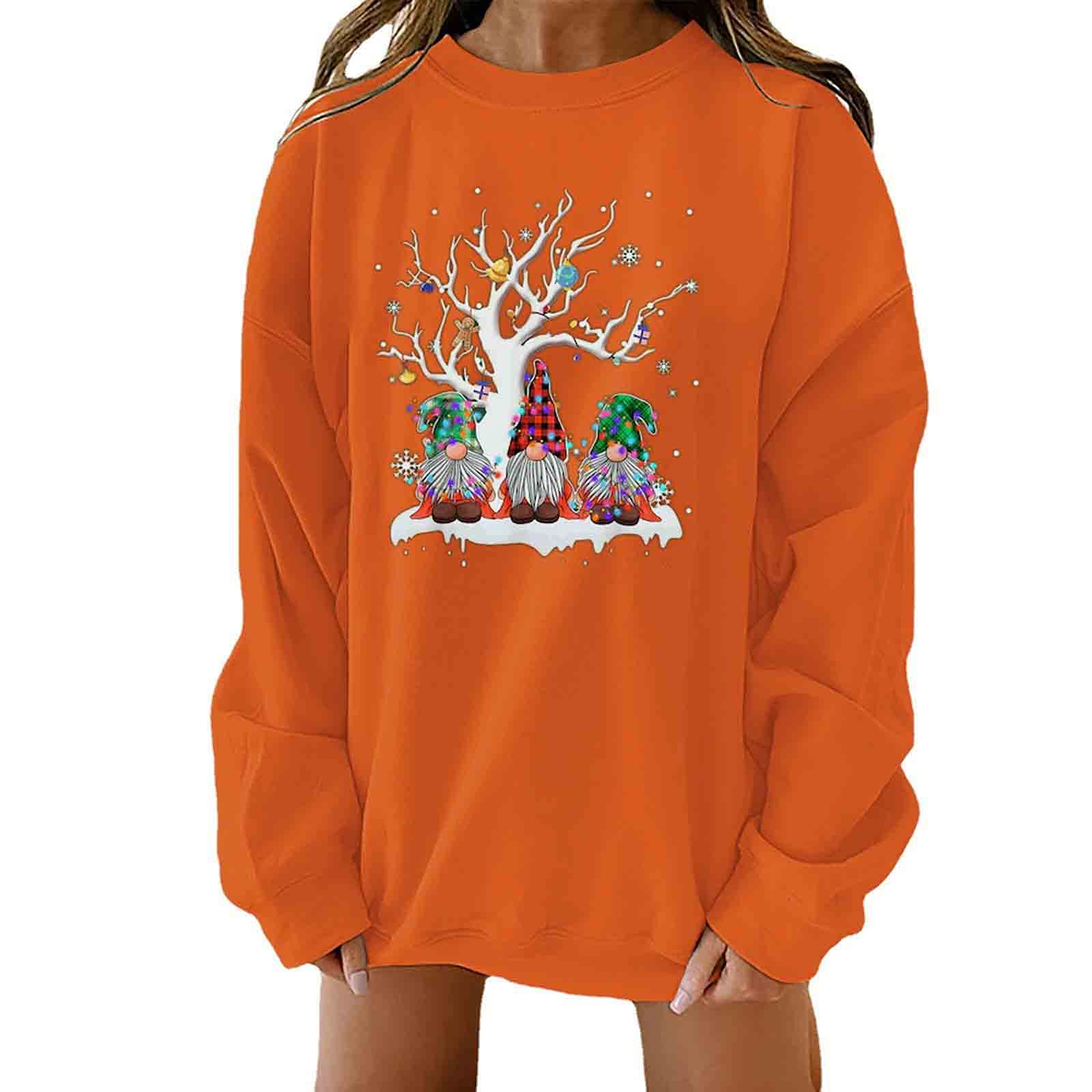 Women's Oversized Christmas Sweatshirt - Cute Gnome Graphic Crewneck Long Sleeve Pullover - Casual Loose Fit Holiday Top for Xmas Party, Gift Exchange & Winter Comfort