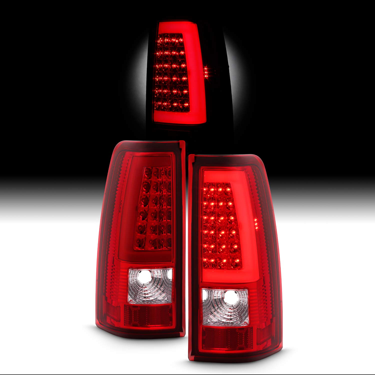 AKKON Red Chrome LED Tail Lights Brake Lamp for 2003-2006 Chevy Silverado 1500/2500/3500/1500HD/2500HD & 2007 Classic [C-Tube Design] - Fleetside Fitment - Upgrade Your Truck's Style & Visibility for Night Driving & Car Shows