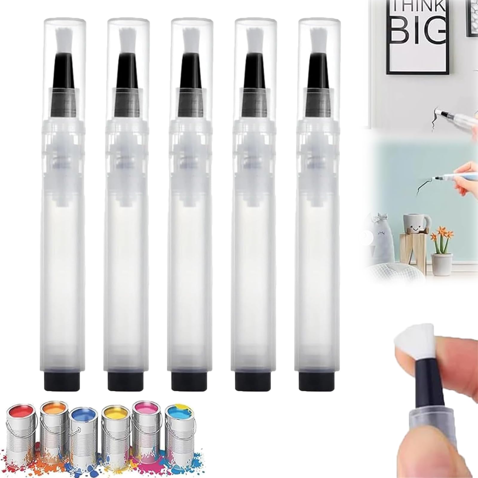 Fillable Touch Up Paint Pen Brush - 6ml Refillable Paint Pen for Walls, Cars & Furniture - Perfect for DIY Home Repairs, Auto Scratch Fixes & Small Touch Ups (5-Pack)