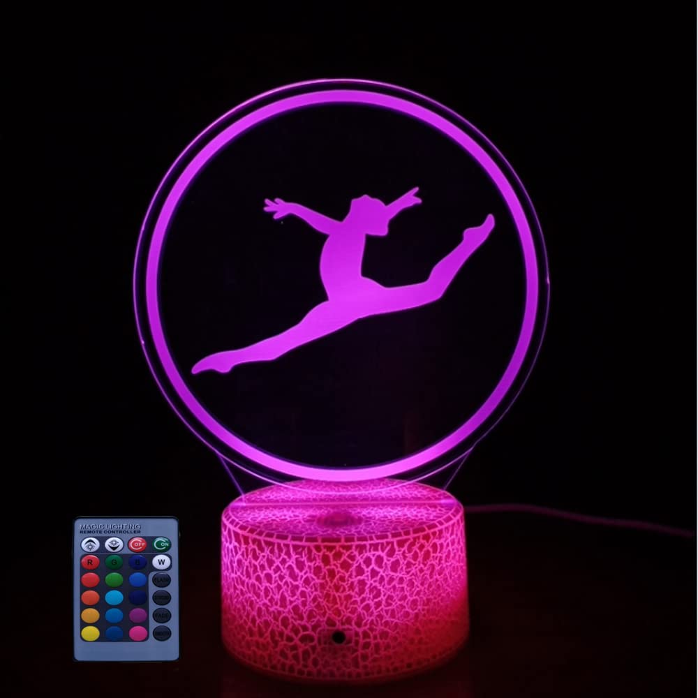 3D Gymnastics LED Night Light with Remote Control - USB Powered Touch Desk Lamp, 7-16 Color Changing Mood Light for Kids Room, Bedroom Decor, Birthday Gift & Home Decoration