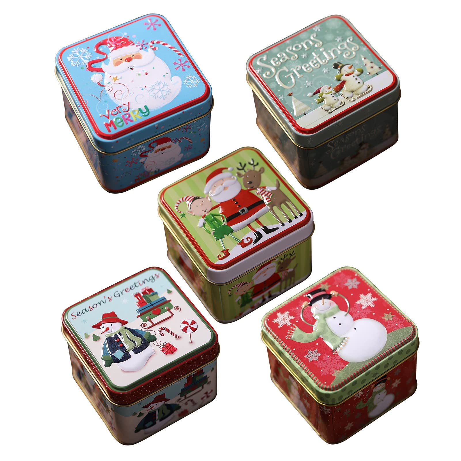 Colorful Squares Bump Candy Storage Tin Box - Christmas Holiday Candy Canister, Kids Gift Set for Parties, Home Decor & Sweet Treats Organization (Multicolor)