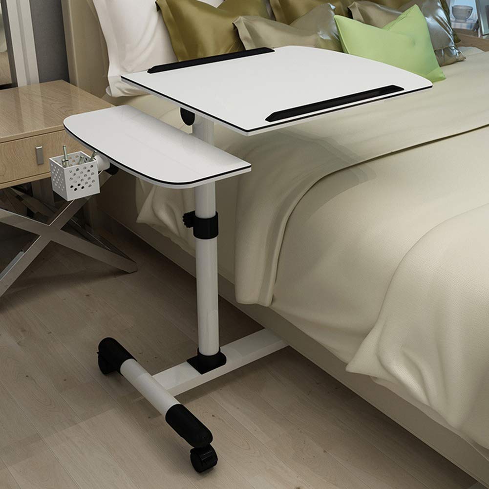 Adjustable Overbed Table with Lockable Wheels - Portable Laptop Desk for Bed, Sofa, or Office - Includes Storage Tray - Ideal for Home, Dorm, Hospital & Workspace (Color: A)