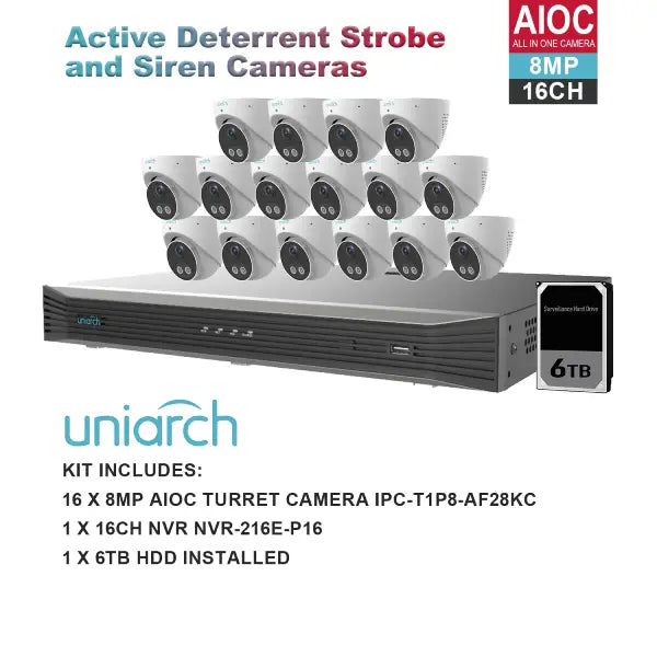 Uniarch 8MP 16 Channel NVR CCTV Security System with Active Deterrent - AI-Powered Surveillance Kit for Home & Business Protection | Ideal for 24/7 Monitoring, Theft Prevention & Property Security