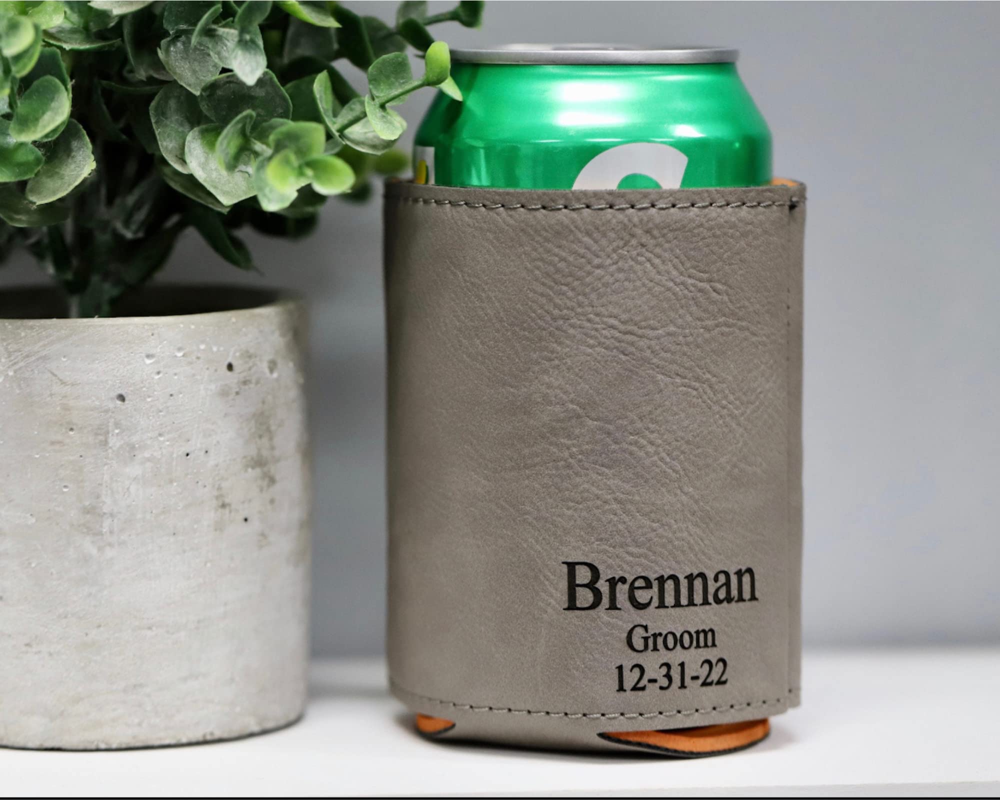 Personalized Engraved Groomsmen Can Cooler Holder - Custom Beer Can Insulator for Groomsmen Gifts, Bachelor Party, Wedding Proposal & Man Cave Accessories (Raw Hide) - Perfect for Outdoor BBQs, Tailgating & Camping