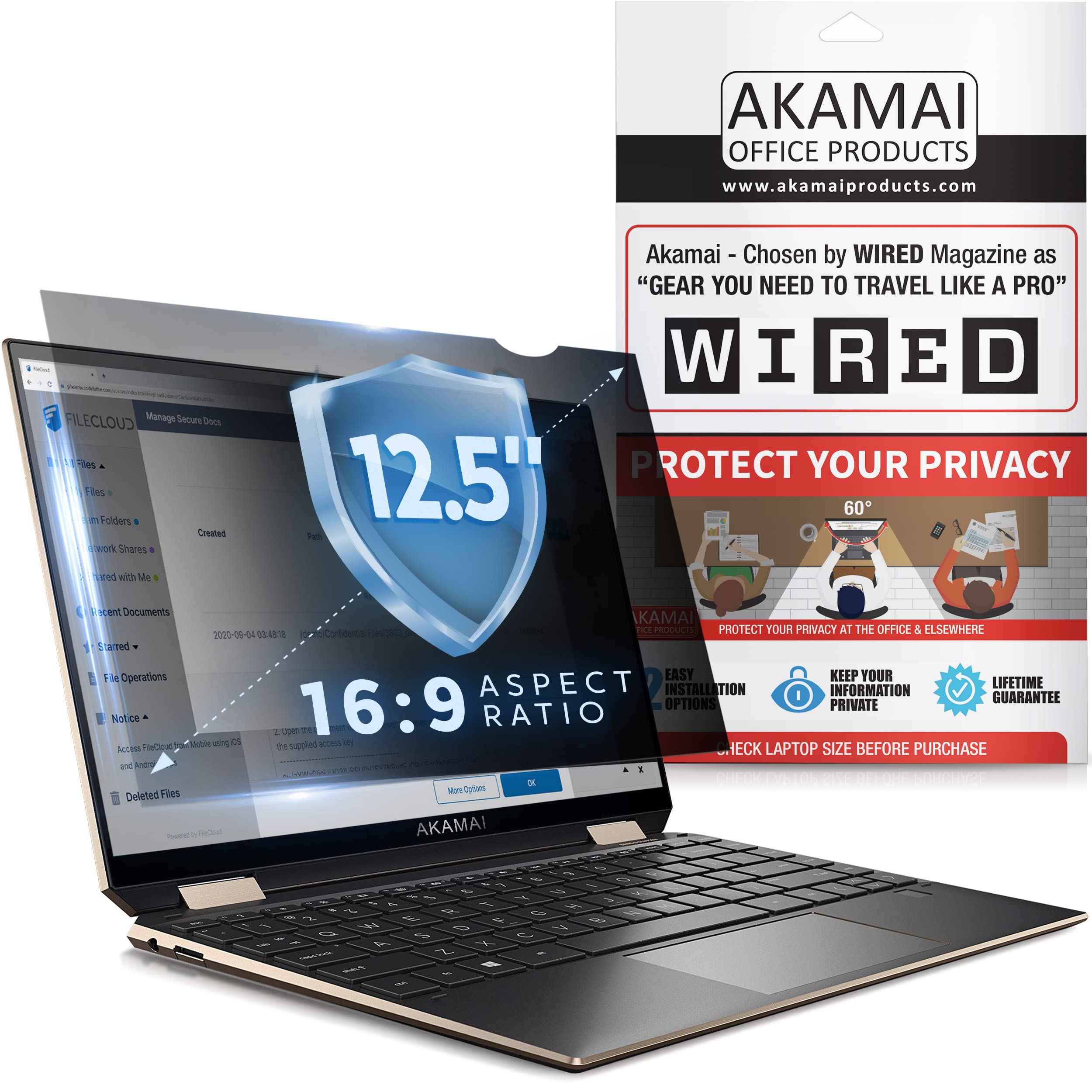 12.5 Inch Anti Glare Privacy Screen Protector - Blue Light Filter for Laptop (16:9) by Akamai - Ideal for Office, Gaming & Eye Protection