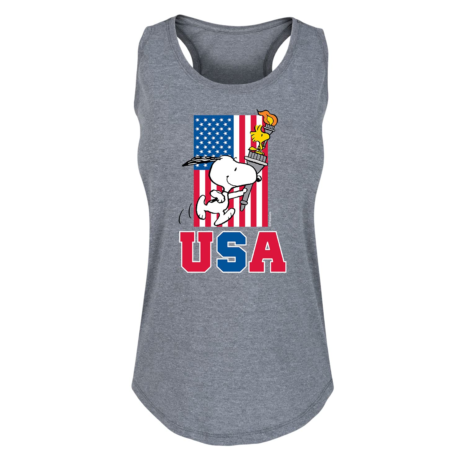 Peanuts Hybrid Apparel USA Torch - Women's Racerback Tank Top | Soft Breathable Workout Shirt for Yoga, Running & Gym | Cute Casual Summer Wear