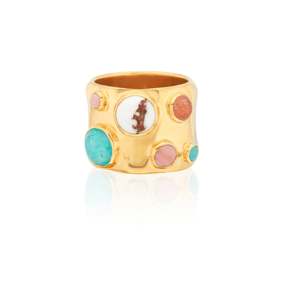 Anna Beck Wavy Multi Stone Ring - Elegant Stackable Jewelry for Women, 925 Sterling Silver Boho Chic Ring for Everyday Wear & Special Occasions