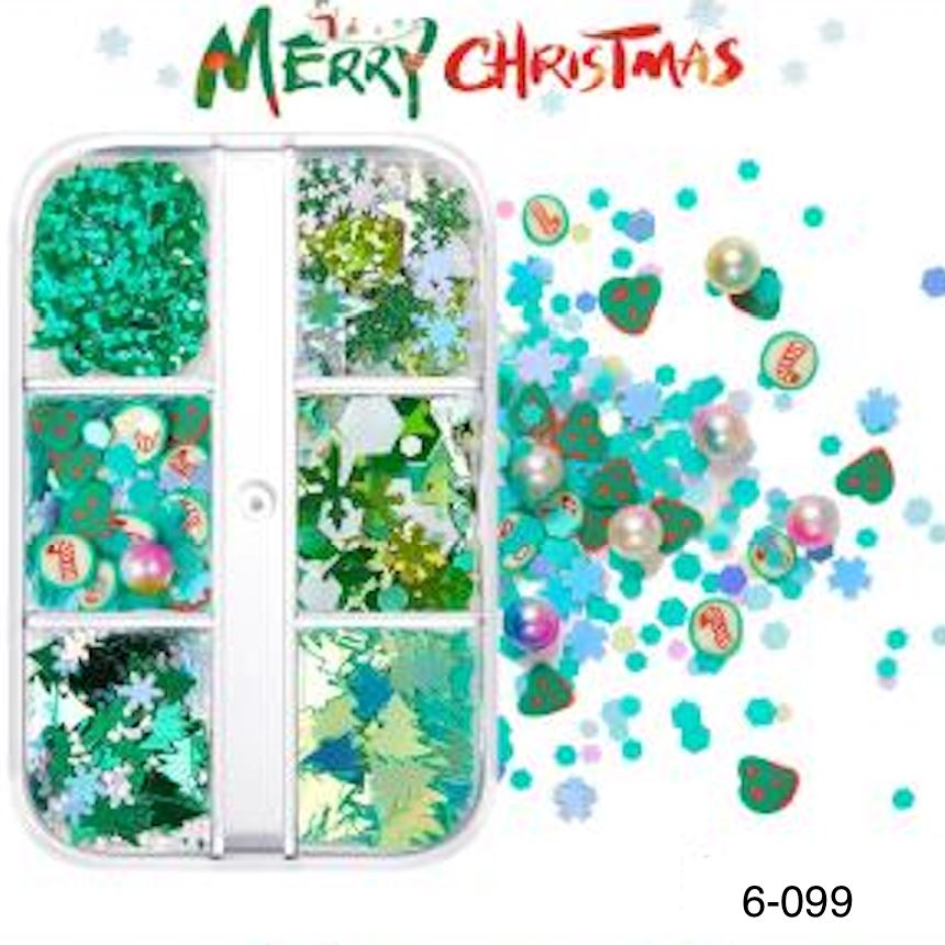 Christmas Nail Art Decoration Kit - 6 Grid Tray for Nail Polish, Rhinestones & Glitter Storage | Perfect for Holiday Nail Designs & DIY Manicures at Home