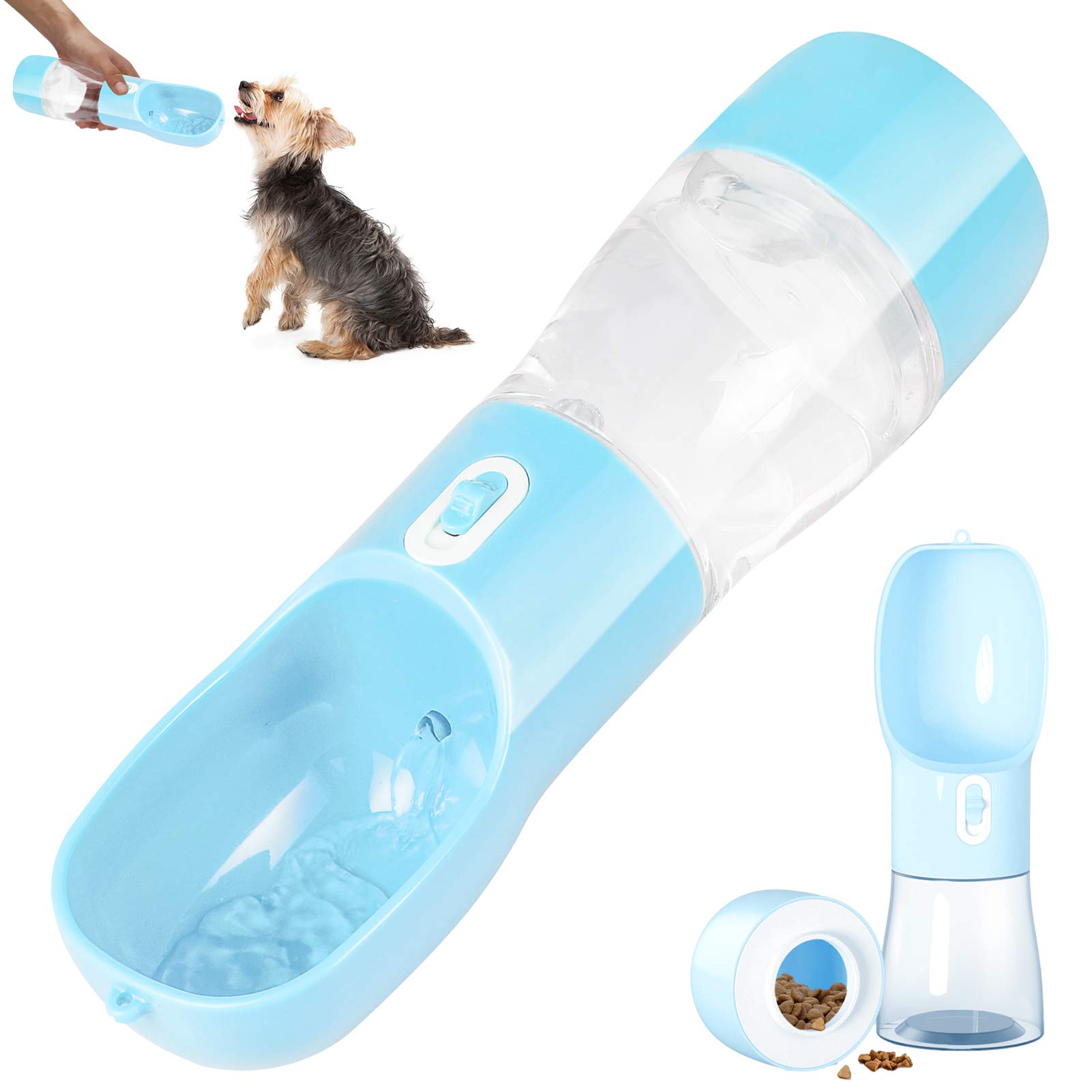 2-in-1 Portable Dog Water Bottle for Walking, Hiking & Travel - Outdoor Pet Drinking Dispenser (Blue)