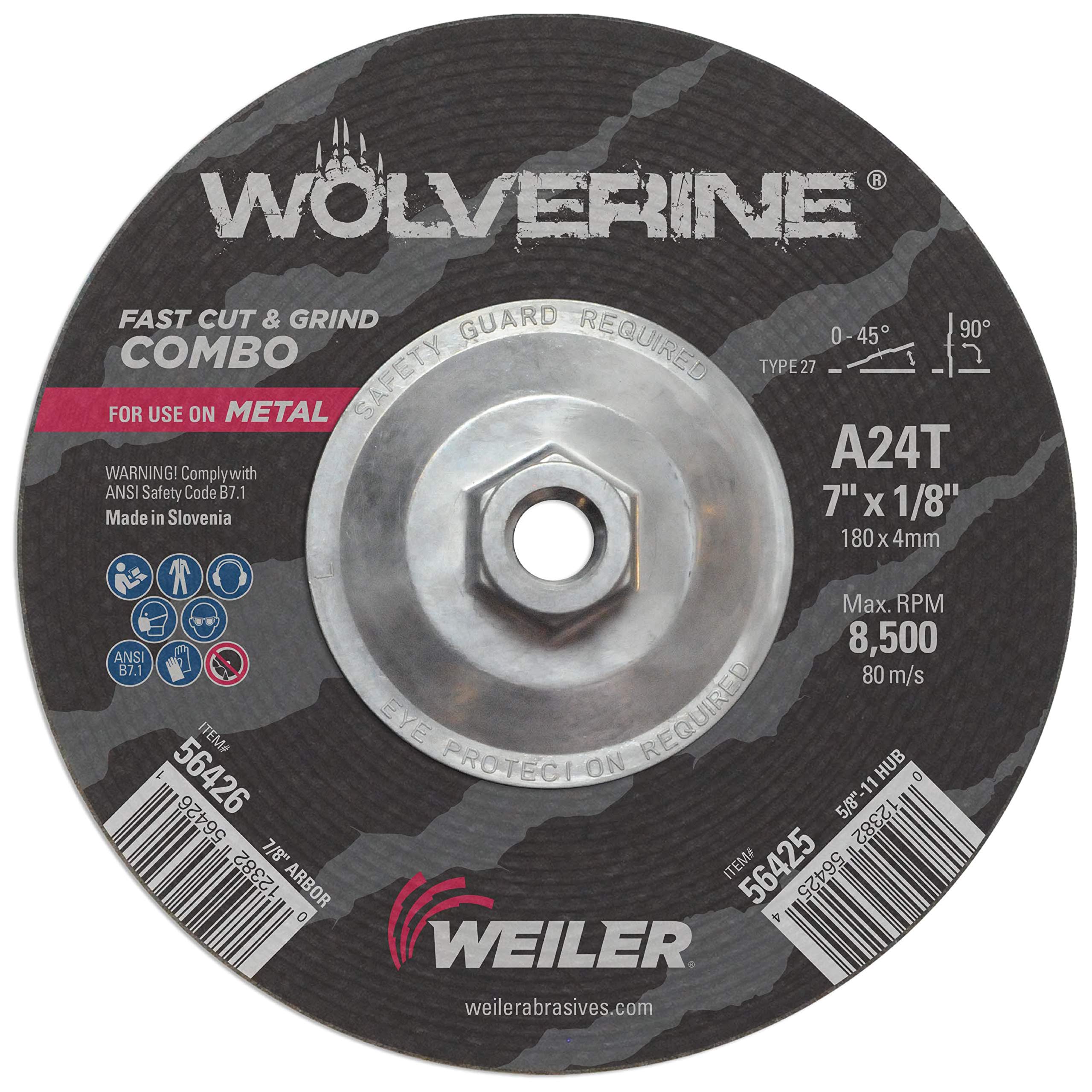 Weiler 56425 Wolverine Type 27 Cut and Grind Combo Wheel - 7