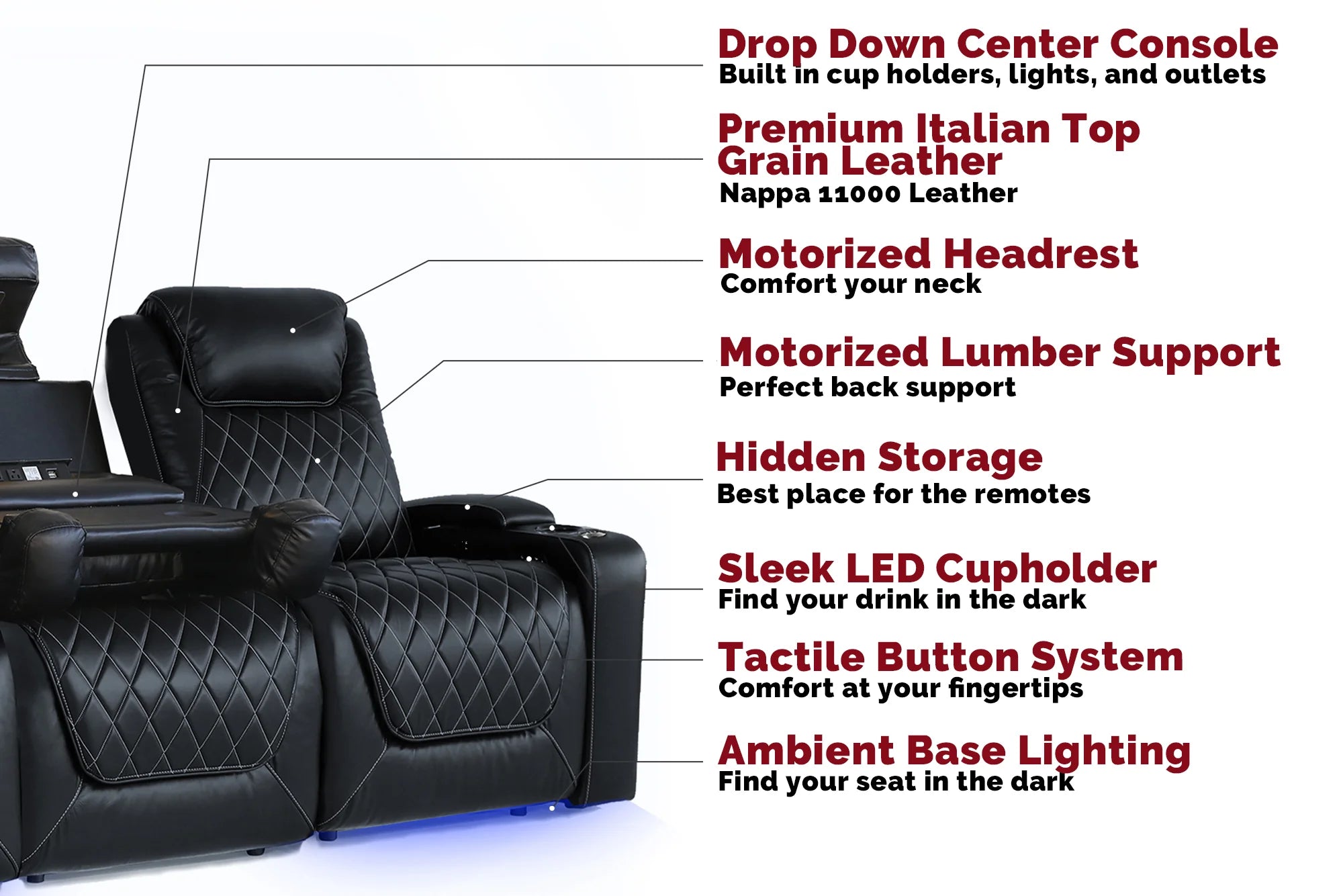 Valencia Oslo 3-Seater Home Theater Recliner Sofa with Drop-Down Center Console in Dark Chocolate - Perfect for Movie Nights & Entertainment Rooms