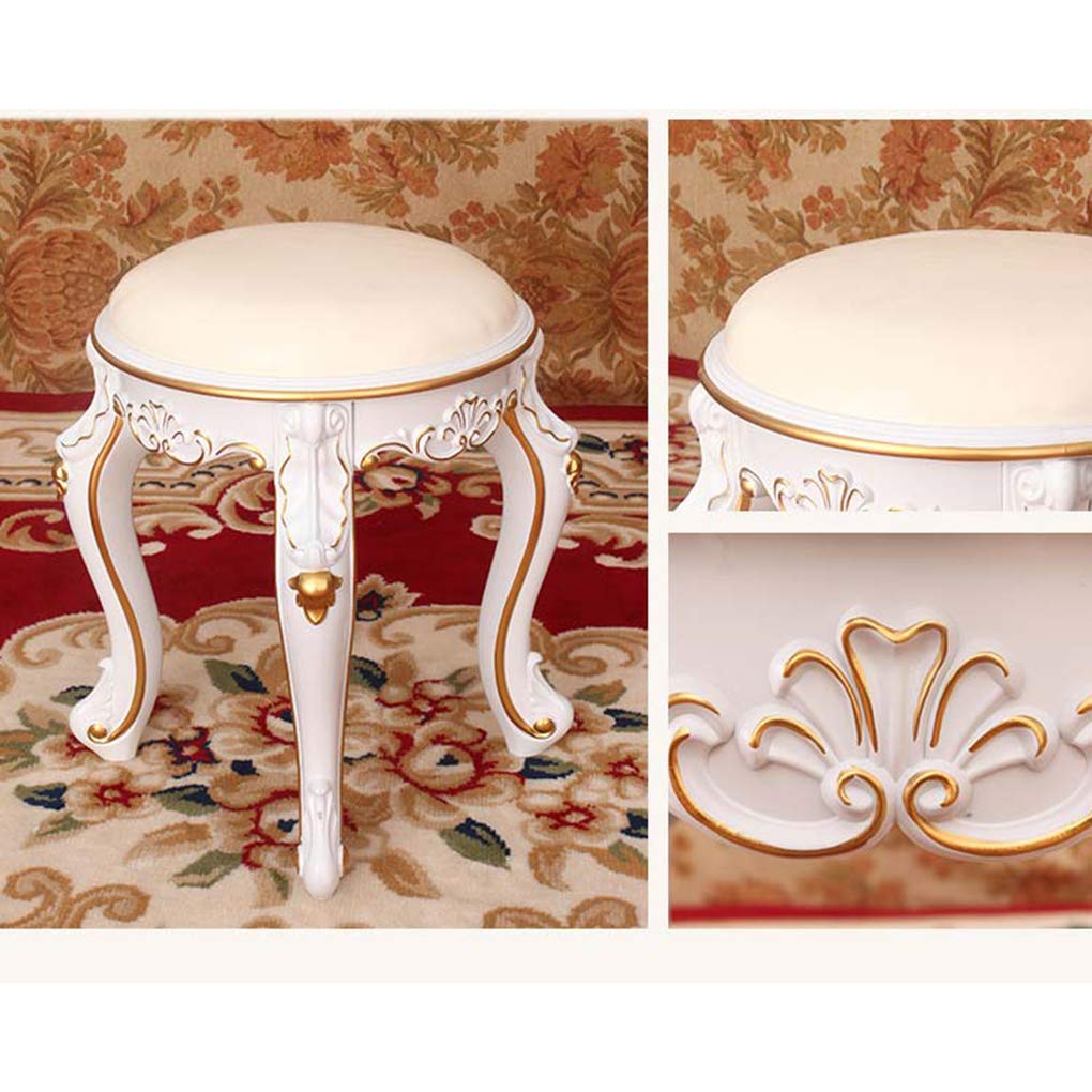 Round Upholstered Vanity Footstool - Padded Dressing Chair & Side Table Seat - Soft Bedroom Bench with Storage - Perfect for Makeup Area, Piano Stool & Bedside Seating