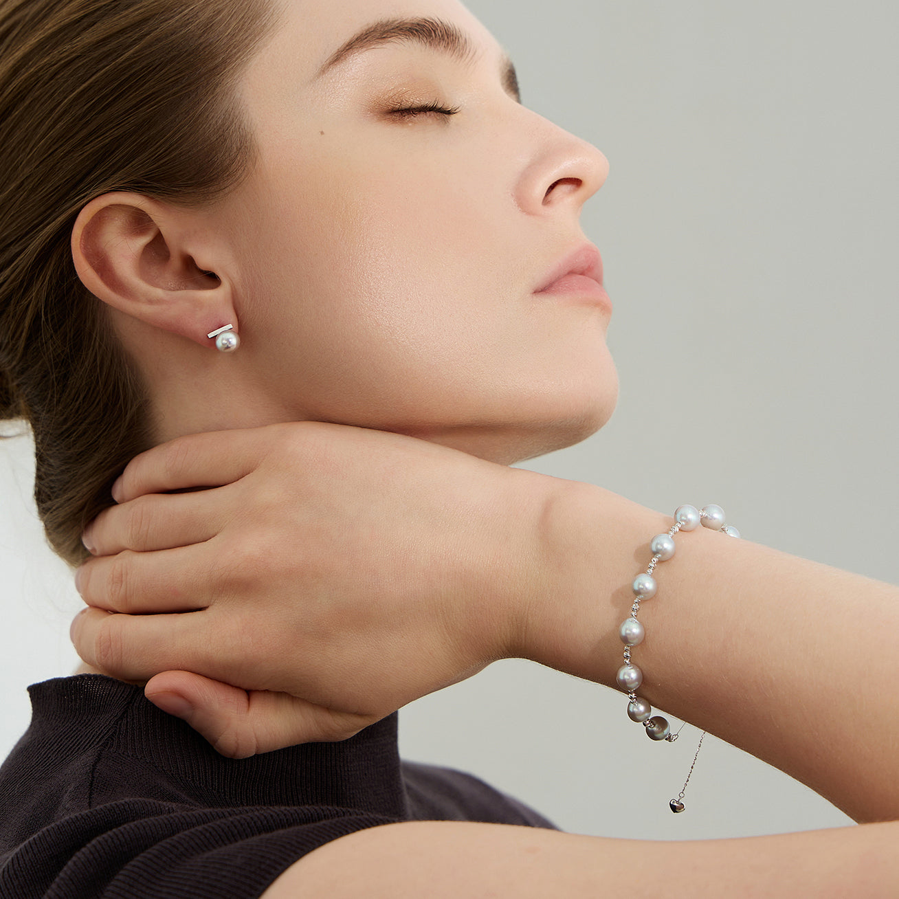 18K Solid Gold Silver Blue Akoya Pearl Bracelet for Women - Elegant Jewelry Gift for Wedding, Anniversary & Special Occasions | KB00037