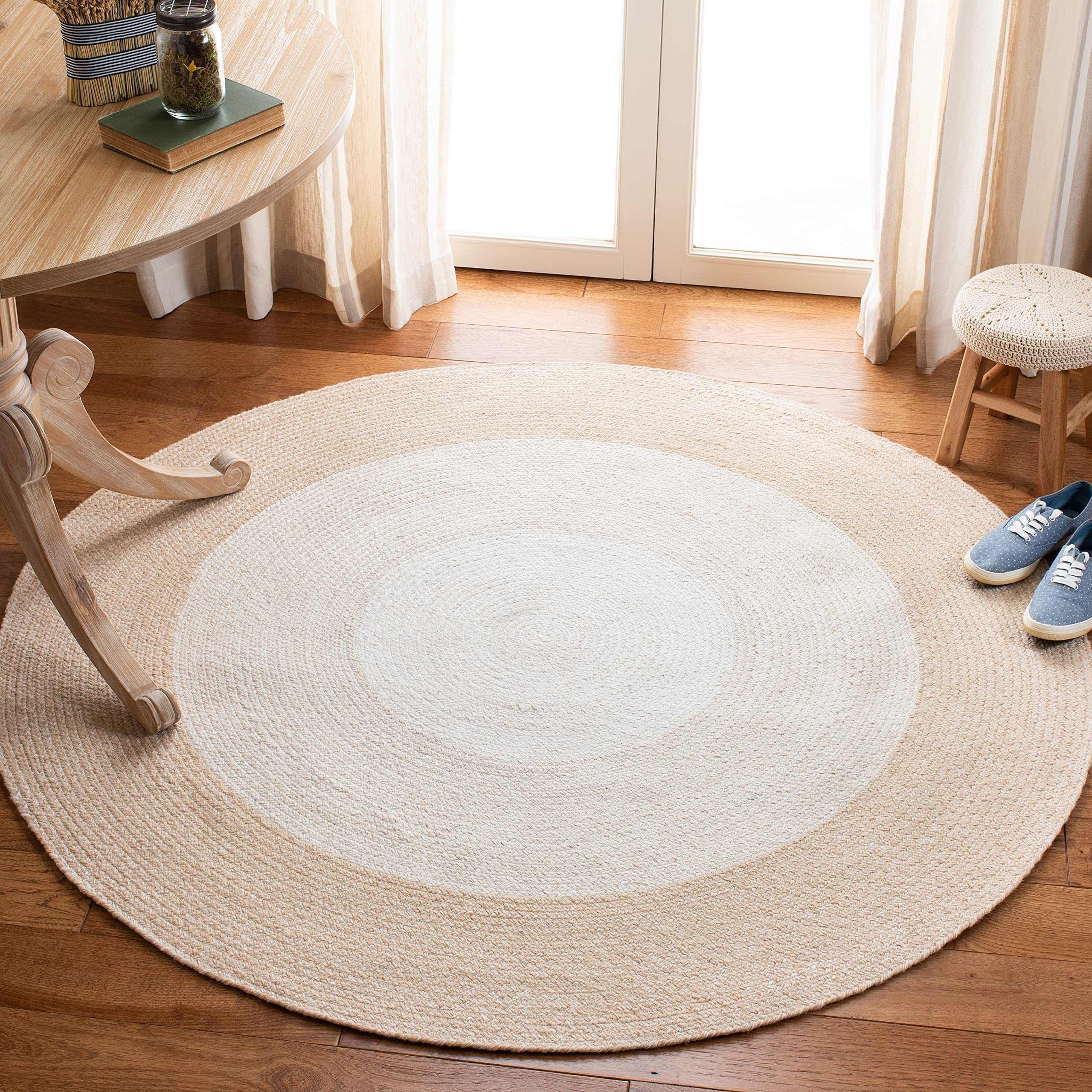 SAFAVIEH Braided Collection 6' Round Beige BRD802B Handmade Reversible Jute Area Rug - Perfect for Living Room, Bedroom & Country Cottage Decor