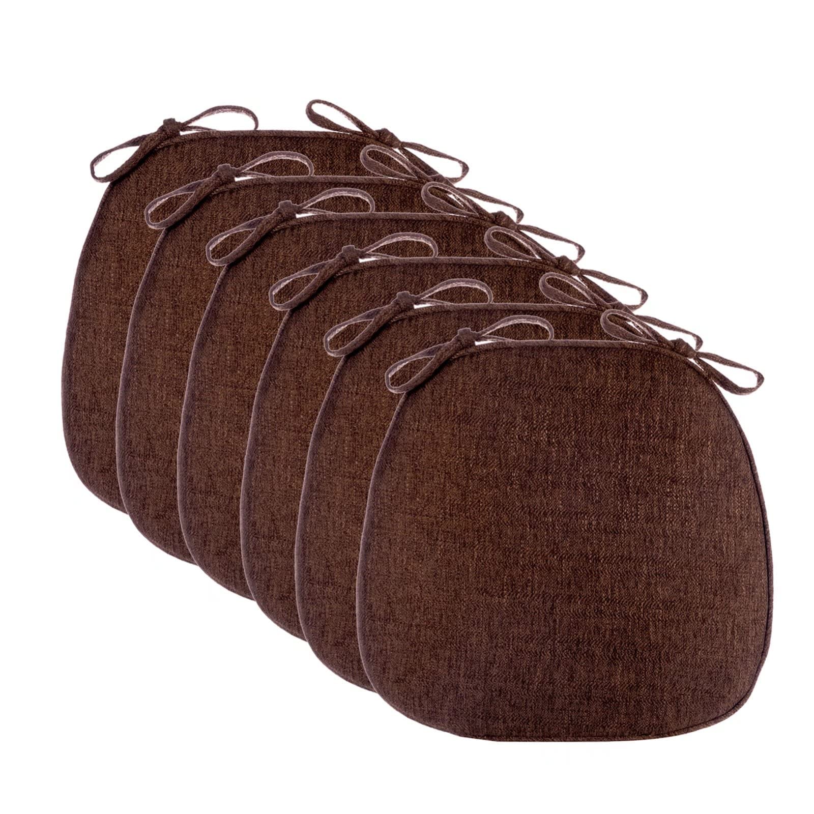 6-Pack Washable Non-Slip Dining Chair Cushions - Brown Removable Seat Cushions for Kitchen, Dining Room & Office Chairs - Perfect for Home Decor & Comfort