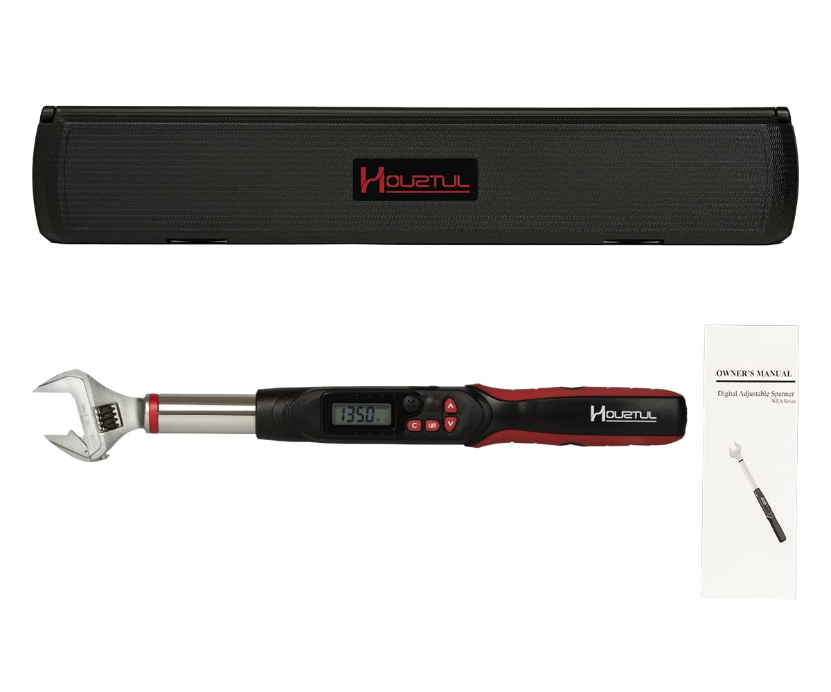 Professional Torque Wrench WEA08-135CN - 5-99.5 ft-lb Torque Range, 5-26mm Adjustable Jaw, Target Torque Setting with Buzzer & LED Alerts, Large LCD Display - Perfect for Automotive Repair, Bike Maintenance & Mechanical Engineering Projects