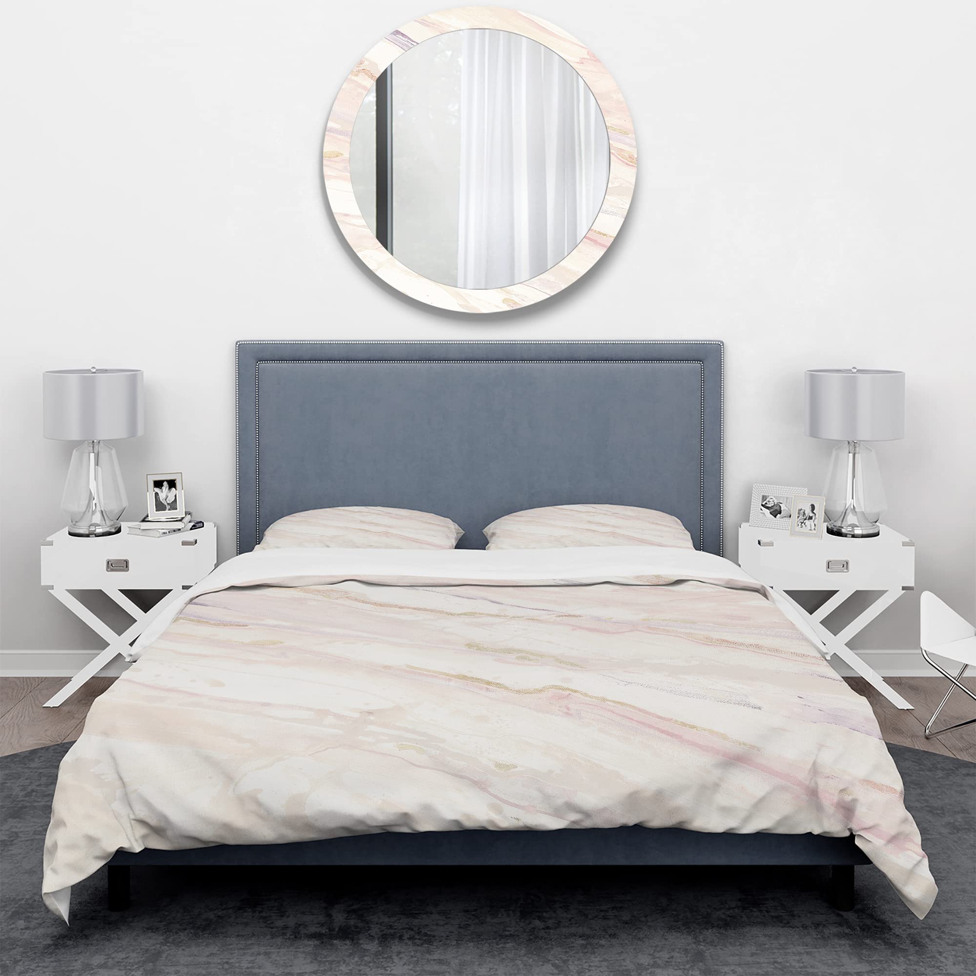 DesignQ Copper Dreams Geometric Shabby Chic Duvet Cover Set - Queen Size Beige Abstract Bedding 3-Piece Set for All Seasons | Perfect for Bohemian Bedroom Decor, Guest Room Makeover & Cozy Farmhouse Style