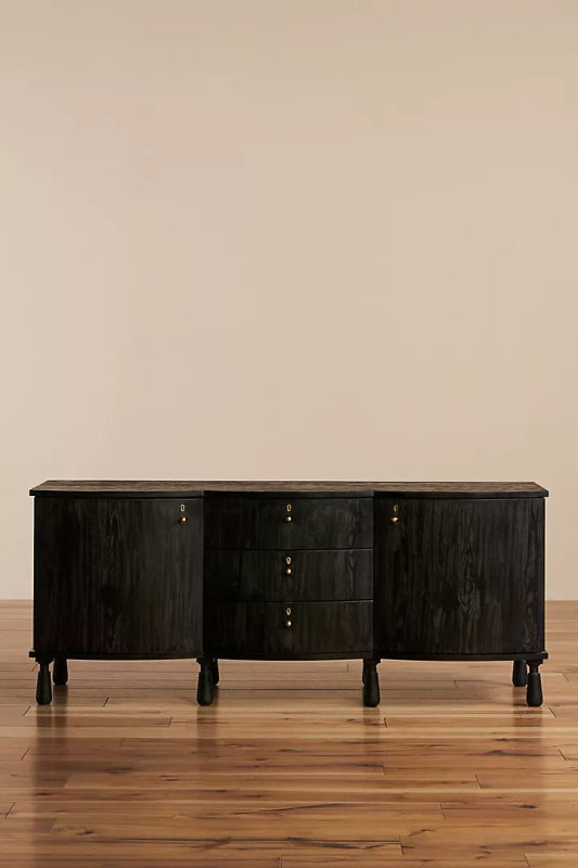 Handmade Black Wooden TV Stand with Storage Shelves - Modern Media Console for Living Room, Bedroom & Home Theater