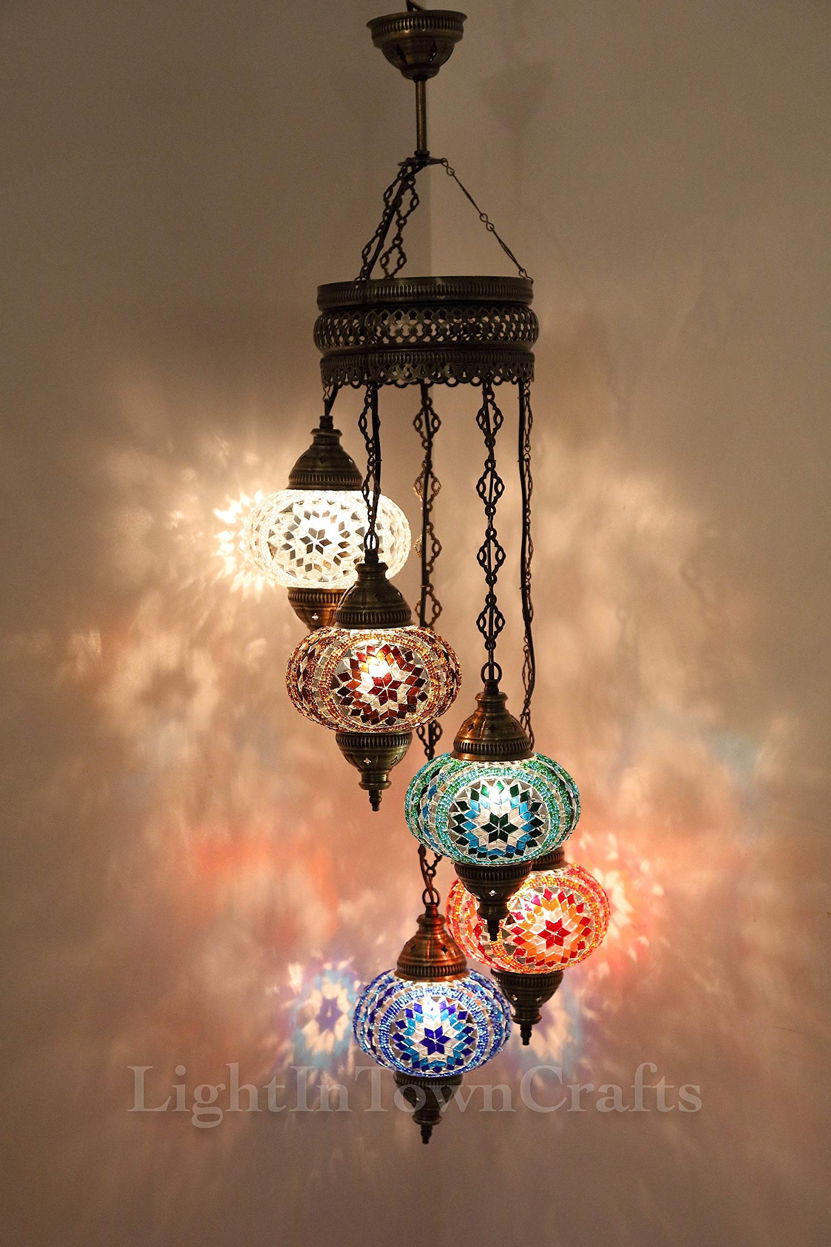 5 Globes Mosaic Chandelier - Turkish Moroccan Mosaic Pendant Light, Handcrafted Ceiling Hanging Lantern for Bedroom, Living Room & Dining Room | Perfect Home Decor Gift for Wedding, Housewarming & Special Occasions