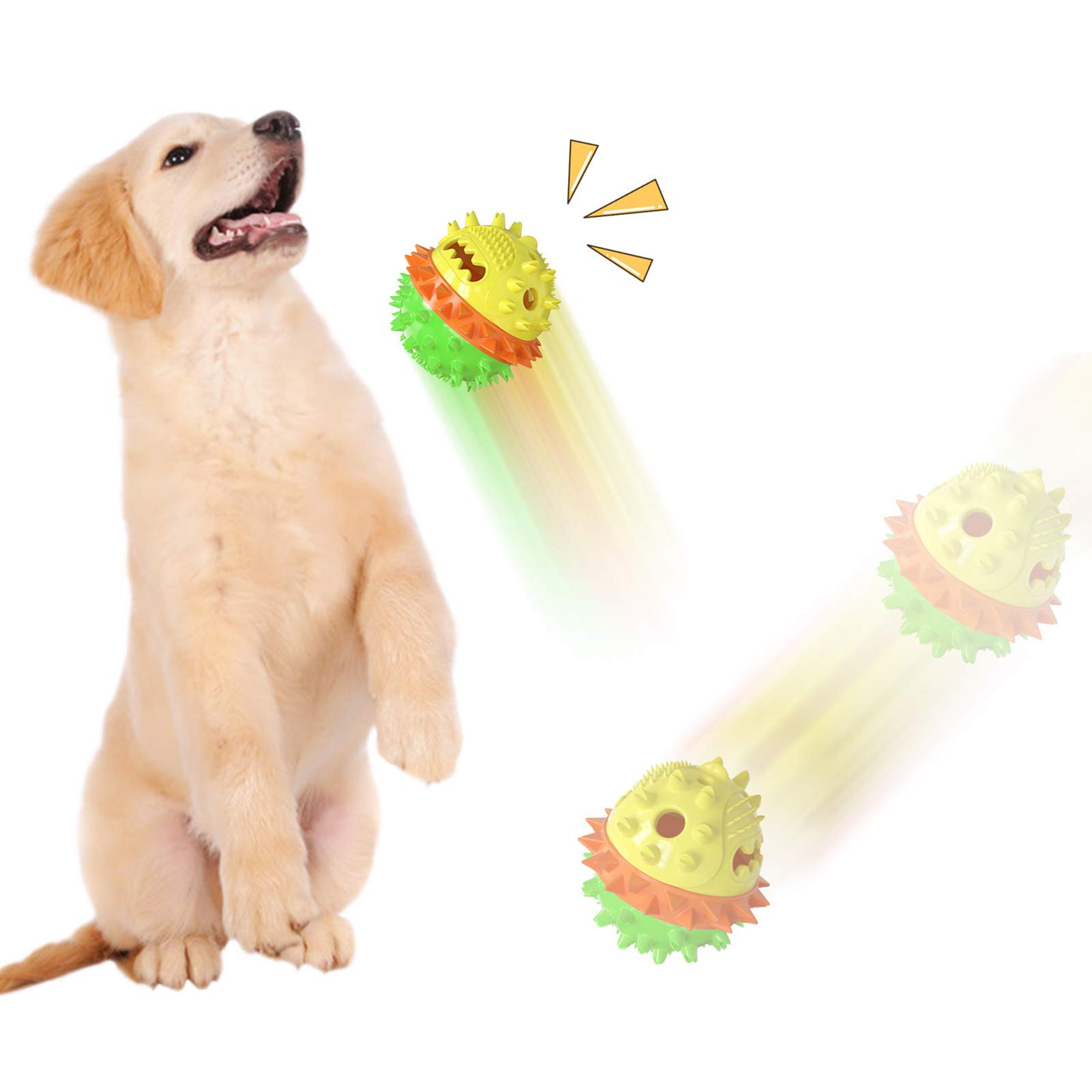 Durable Dog Chew Toys for Puppies - Squeaky Ball with Food Container & Teeth Cleaning - Interactive Training Toy for Small & Large Dogs (Yellow & Blue) - Perfect for Playtime, Teething Relief & Dental Health
