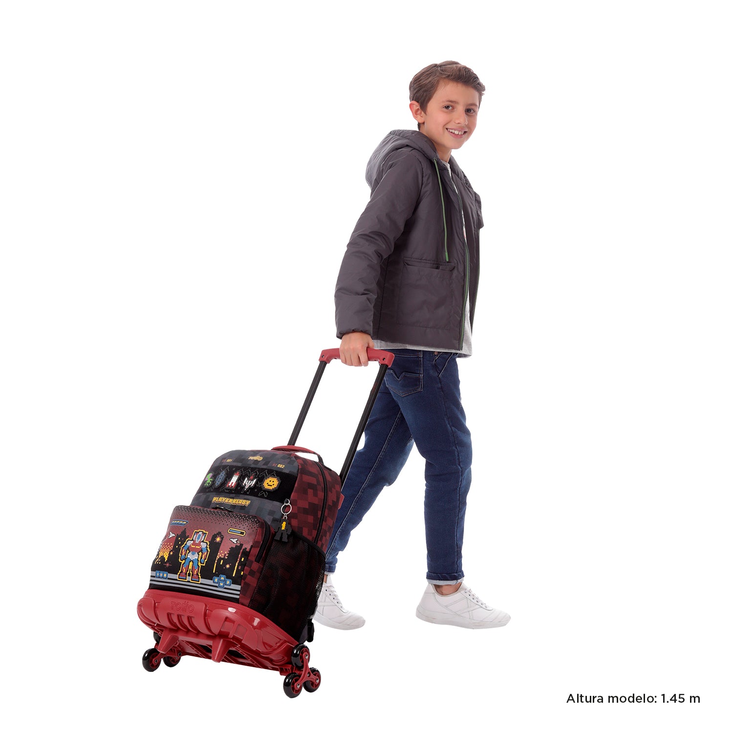 Totto Digibots Wheeled Backpack Set with Lunch Box & Pencil Case - Perfect for School, Travel & Daily Use