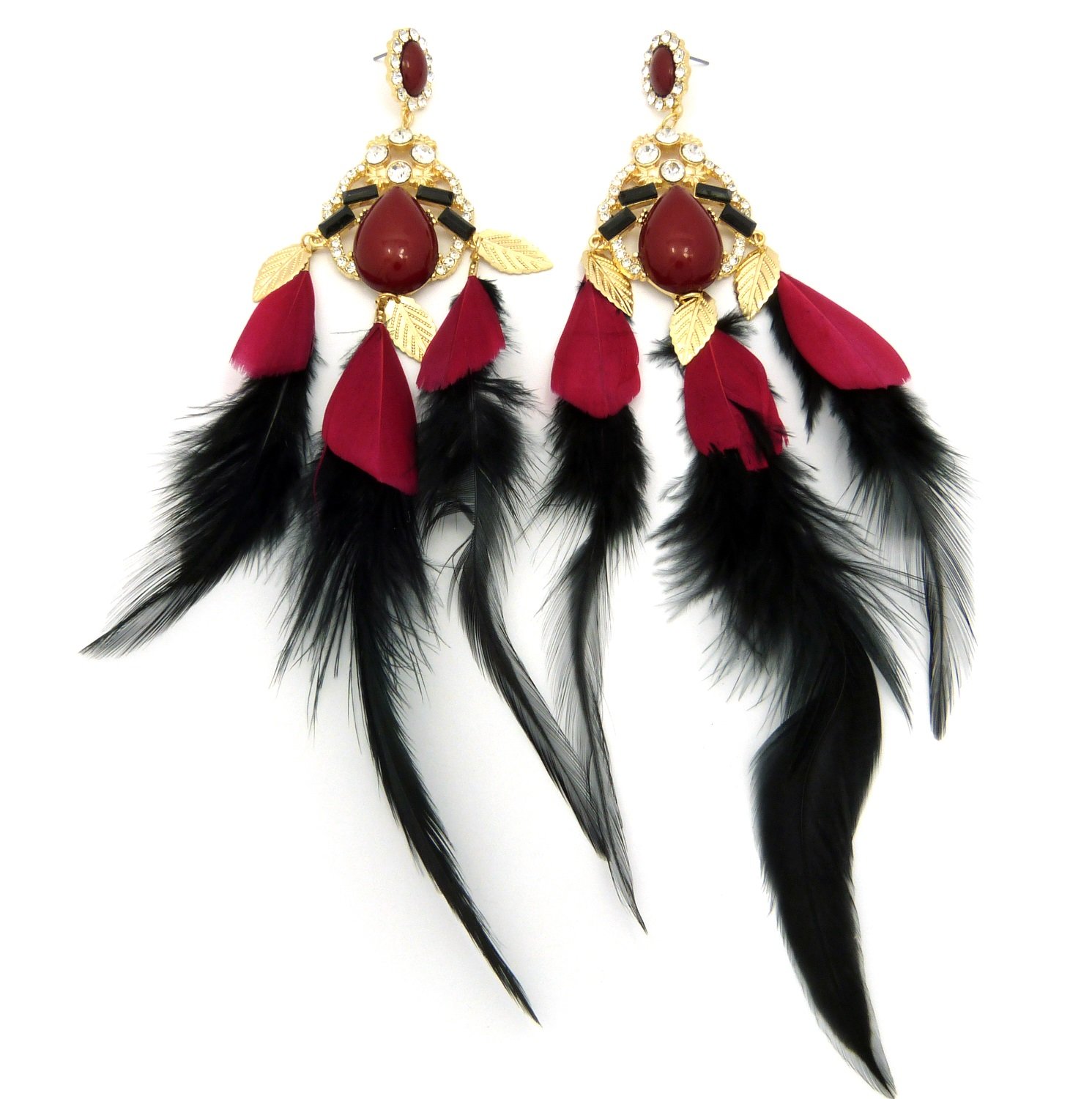Elegant Epoxy Stone Feather Dangle Earrings for Women - Boho Chic Jewelry for Parties, Weddings & Everyday Wear