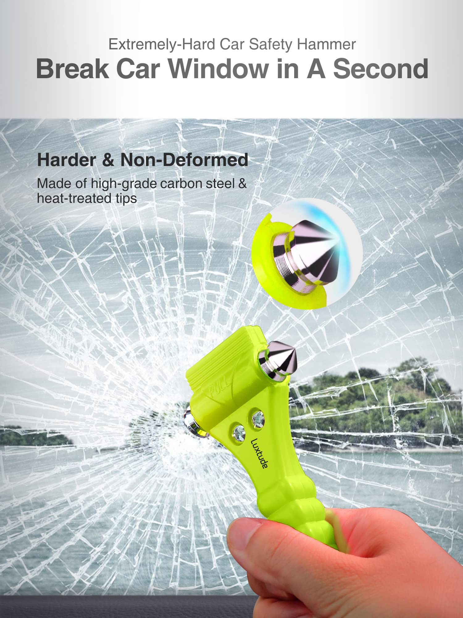 Luxtude 2-in-1 Emergency Car Escape Tool - Glass Breaker & Seatbelt Cutter - Auto Safety Hammer & Window Punch - Life Rescue Kit for Vehicles (Green, 2 Pack) - Perfect for Emergency Roadside Safety & Car Accidents