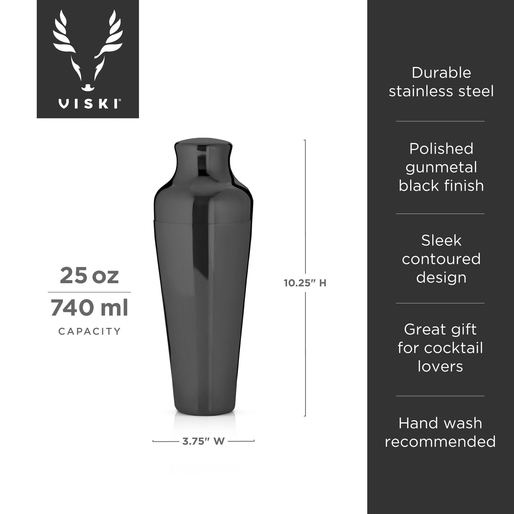 Warren Gunmetal Cocktail Set - 6-Piece Barware Kit with Shaker, Jigger & Strainer - Perfect for Home Bars, Cocktail Parties & Mixology Enthusiasts